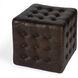 Leon Button Tufted Leather Ottoman in Dark Brown
