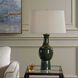 Tennille 31 inch 150 watt Deep Green Glaze and Antique Brass Table Lamp Portable Light
