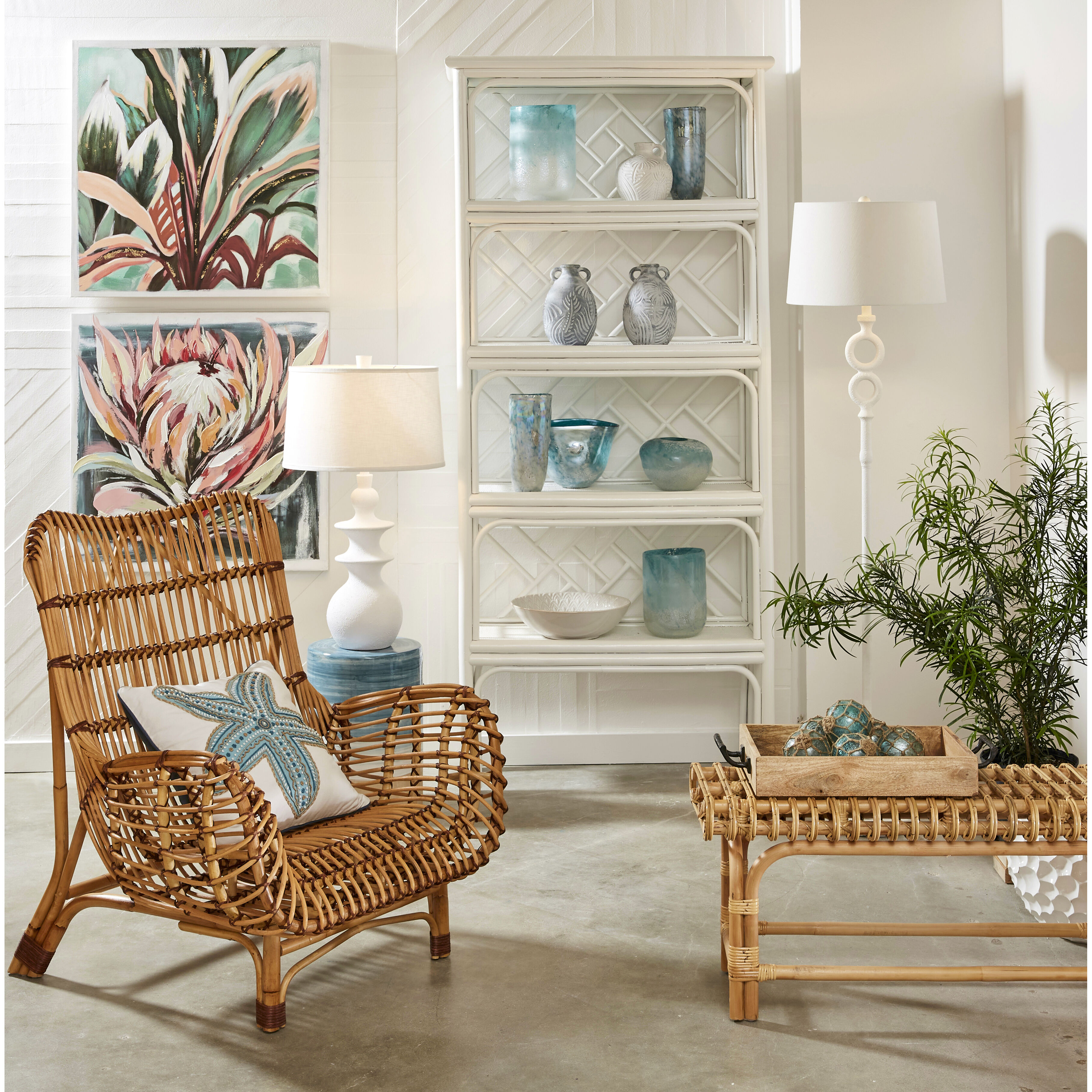 Roe Bay 18 inch Blue Glazed with White Glazed and Beige Accent Stool