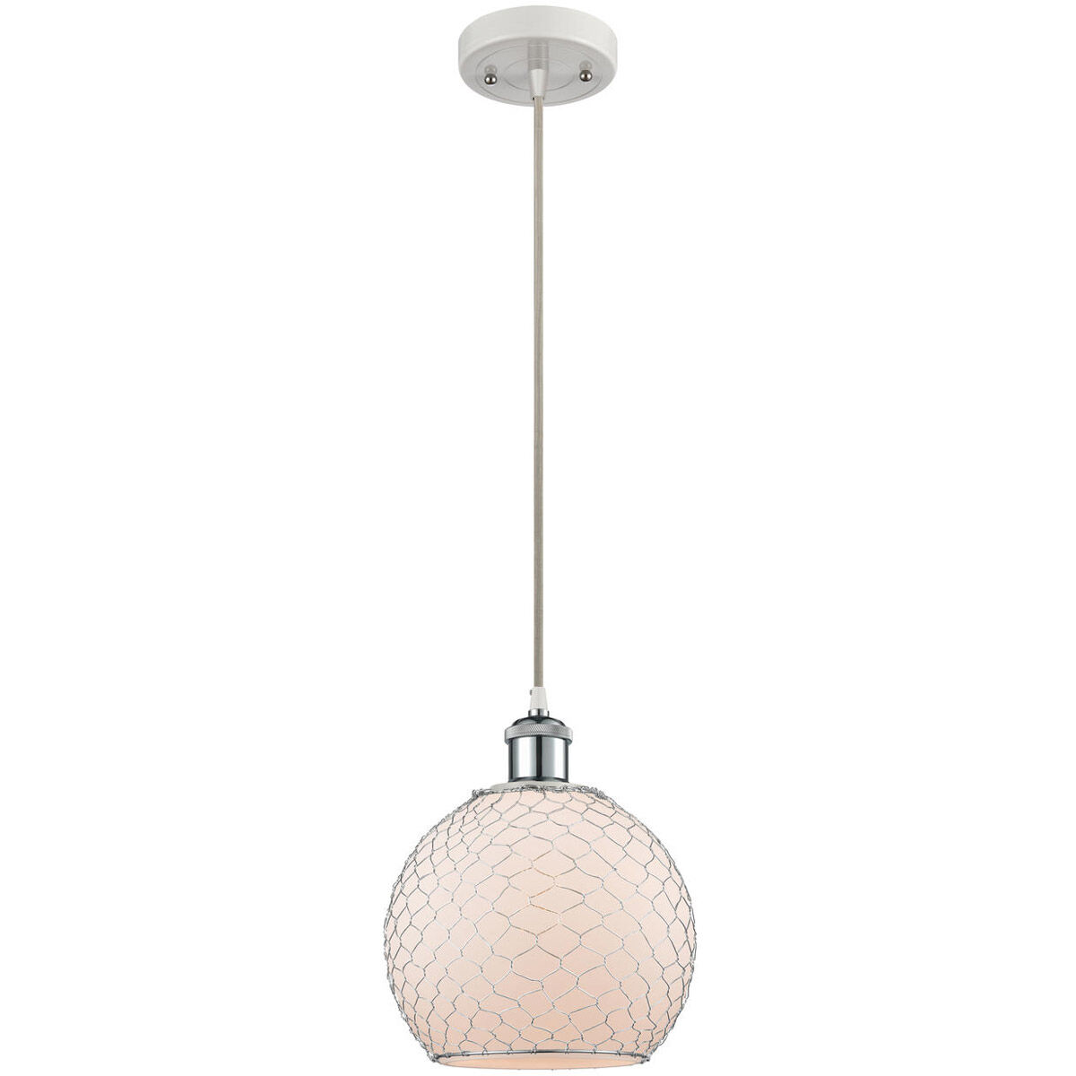 Ballston Farmhouse Chicken Wire 1 Light 8 inch White and Polished Chrome Mini Pendant Ceiling Light, Ballston