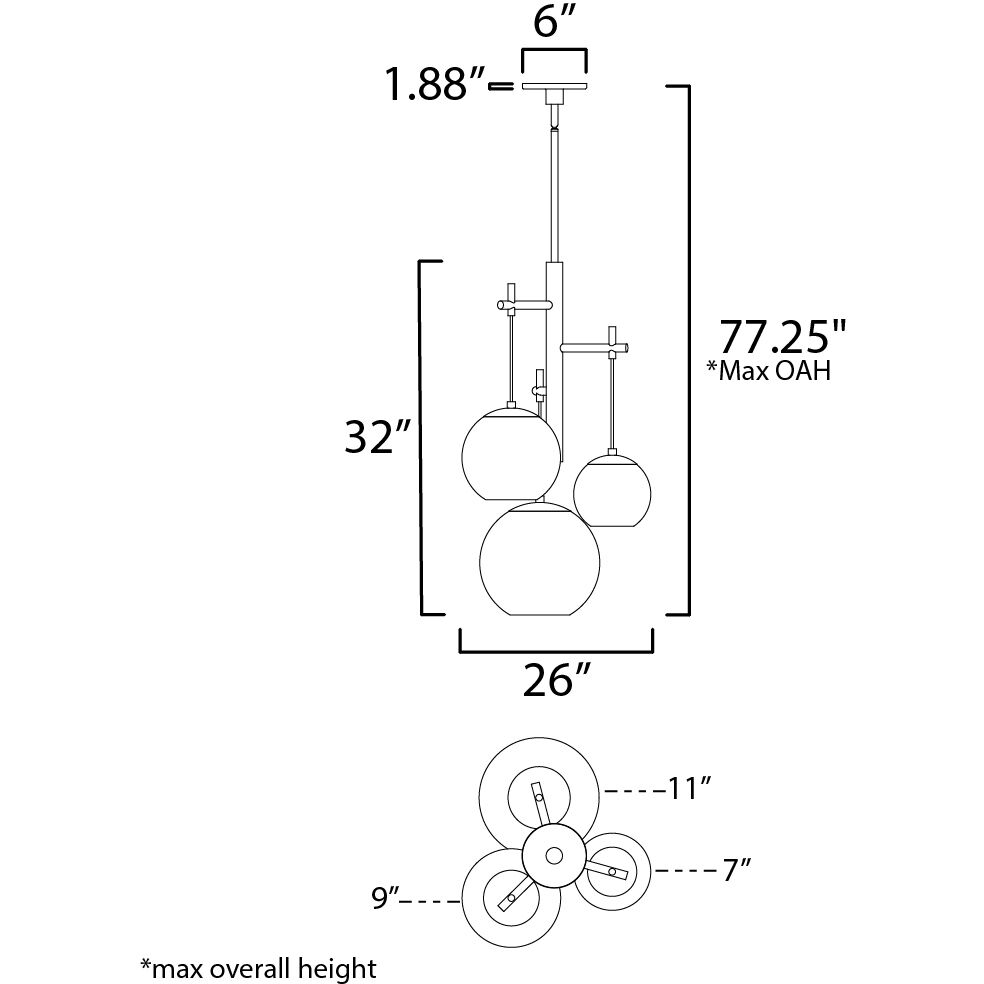 Nucleus LED 26 inch Black and Natural Aged Brass Multi-Light Pendant Ceiling Light