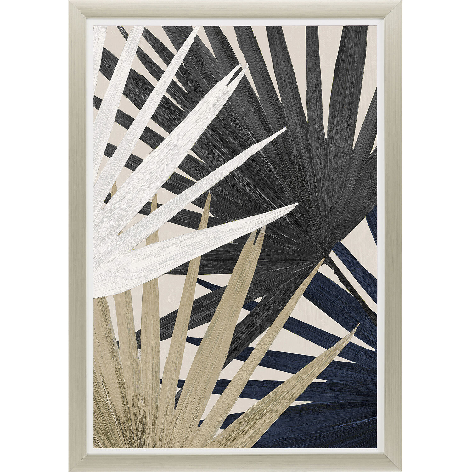 Organic Palms Blue and Beige and Black and White Framed Art