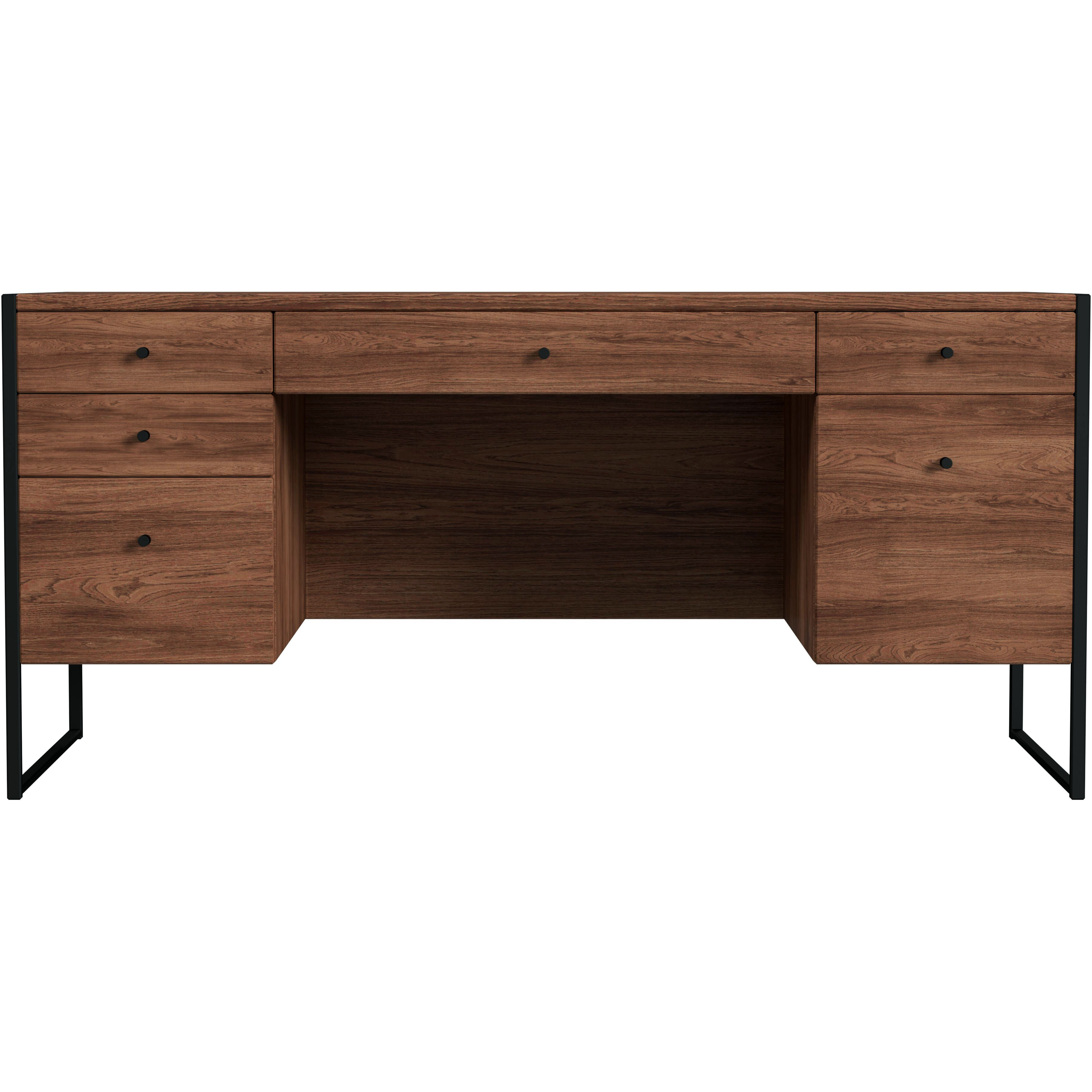 Drake 2 Drawer Iron and Wood Writing Desk in Medium Brown