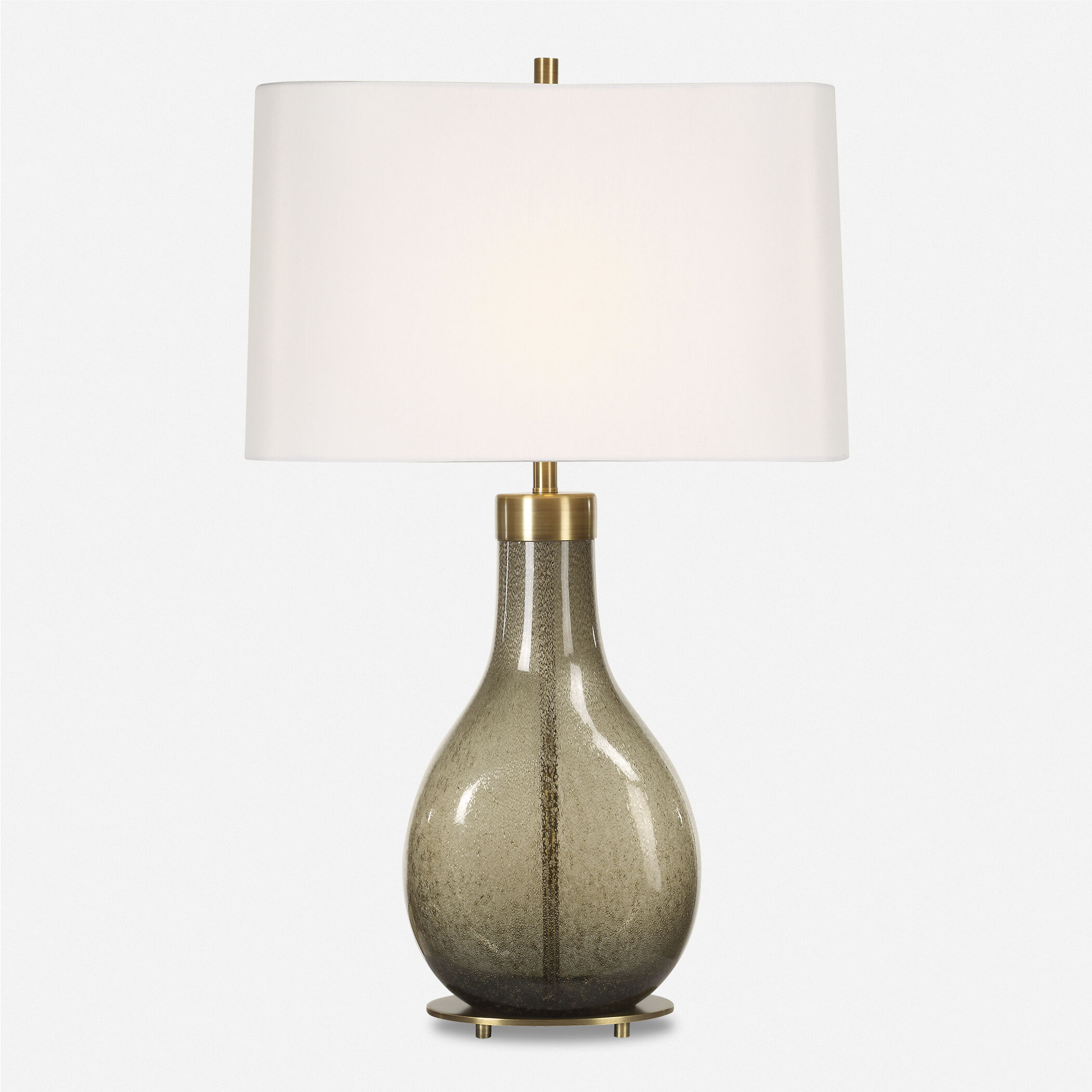 Shyla 29.25 inch 150 watt Dark Moss Seeded Glass and Plated Brushed Brass Table Lamp Portable Light