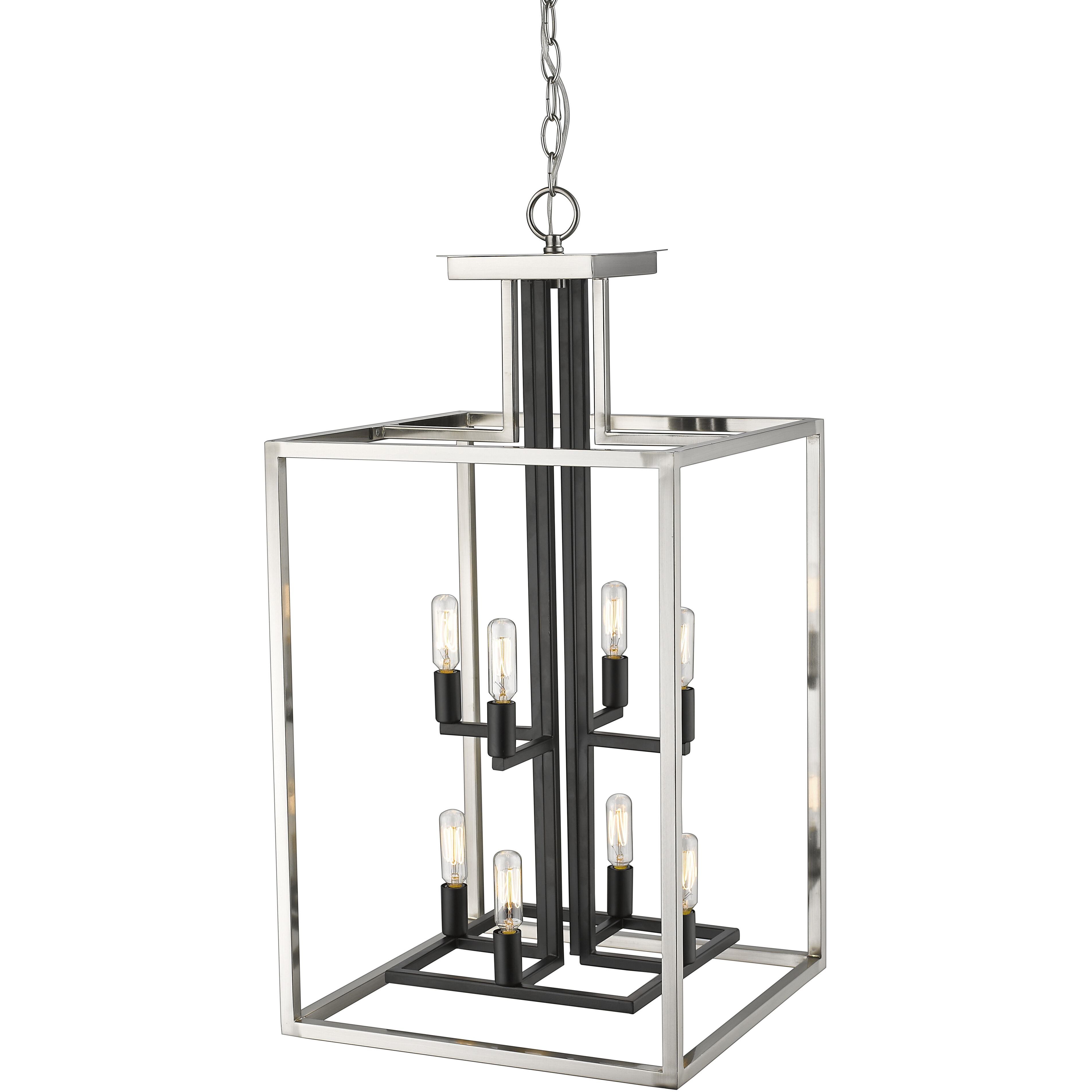 Quadra 8 Light 15 inch Brushed Nickel and Black Chandelier Ceiling Light