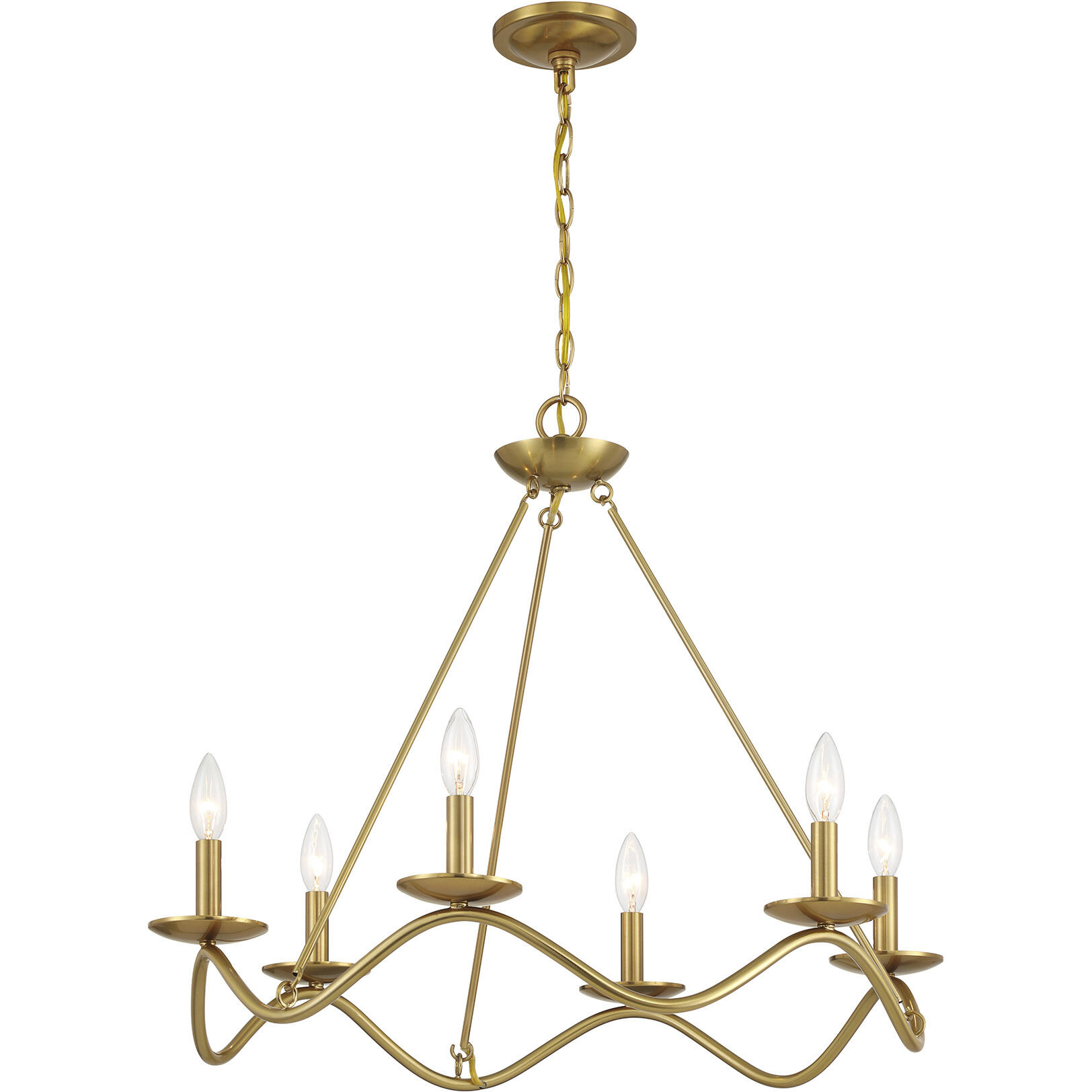 Transitional 6 Light 28 inch Natural Brass Chandelier Ceiling Light