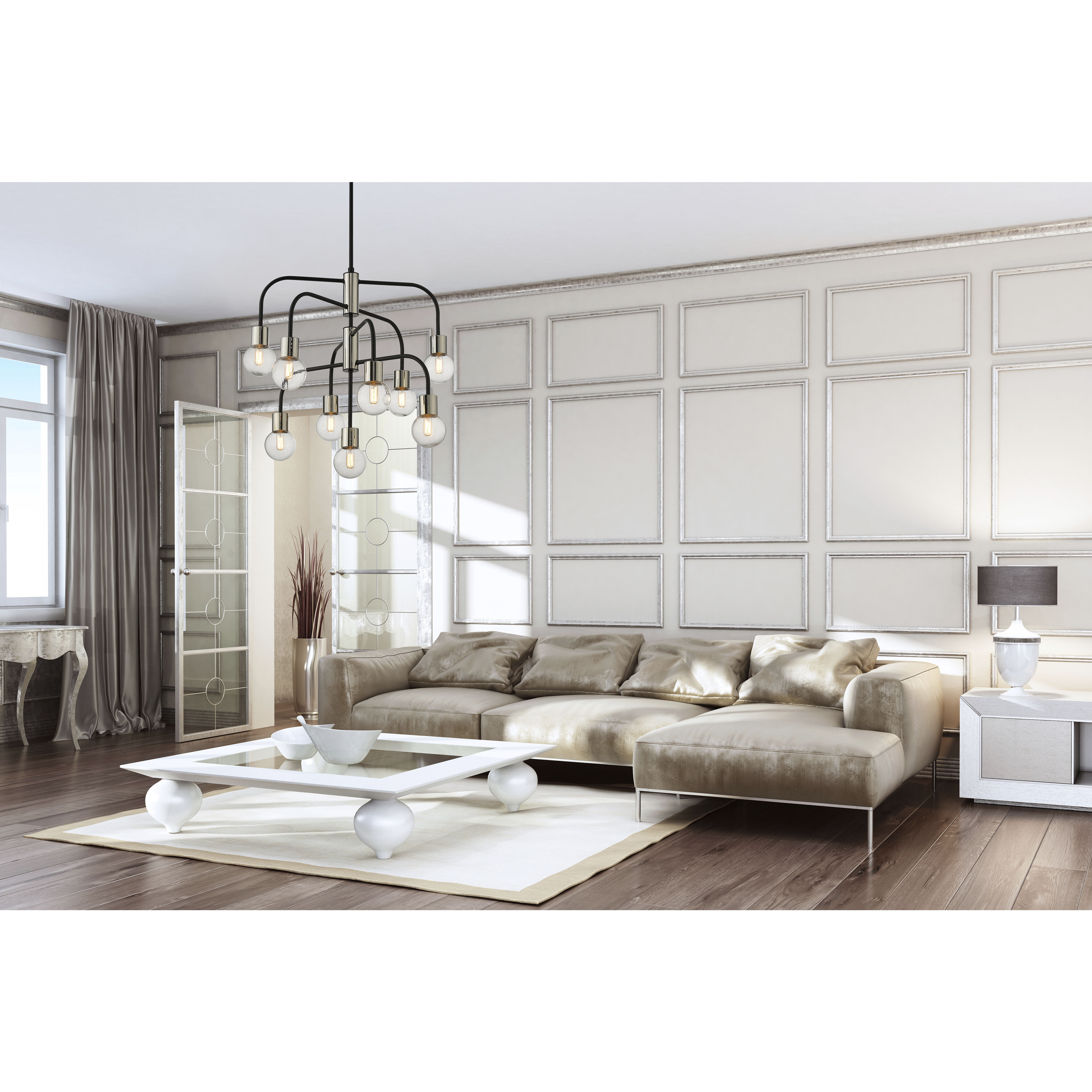 Neutra 9 Light 26.5 inch Matte Black and Polished Nickel Chandelier Ceiling Light