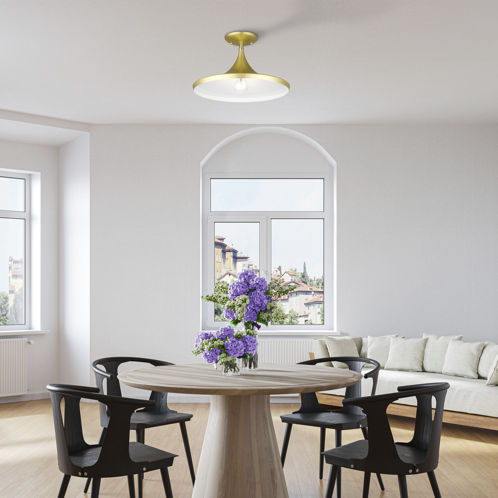 Waldorf 1 Light 14 inch Soft Gold with Polished Brass Accents Semi-Flush Ceiling Light