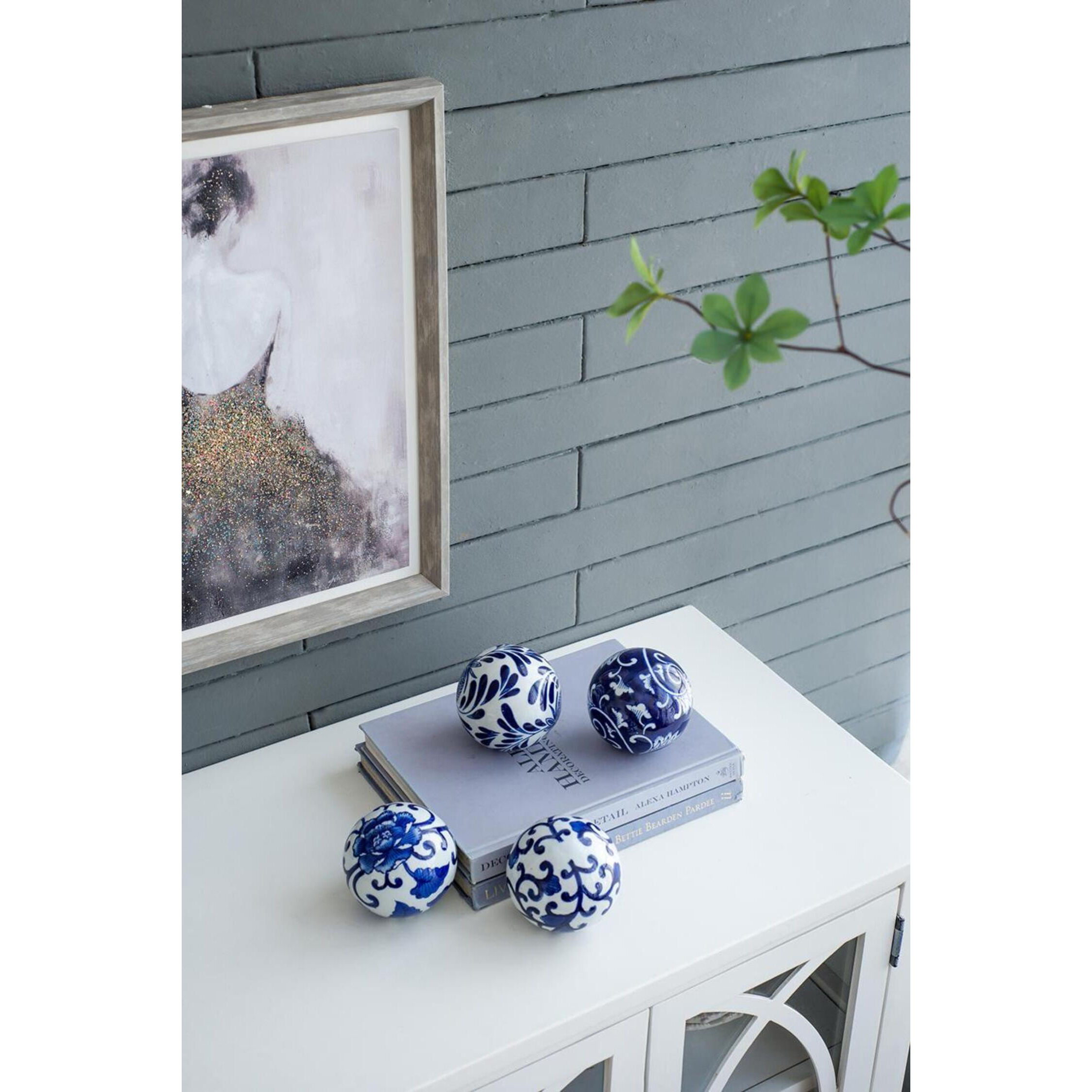 Aline Blue/White Decorative Orb, Set of 4