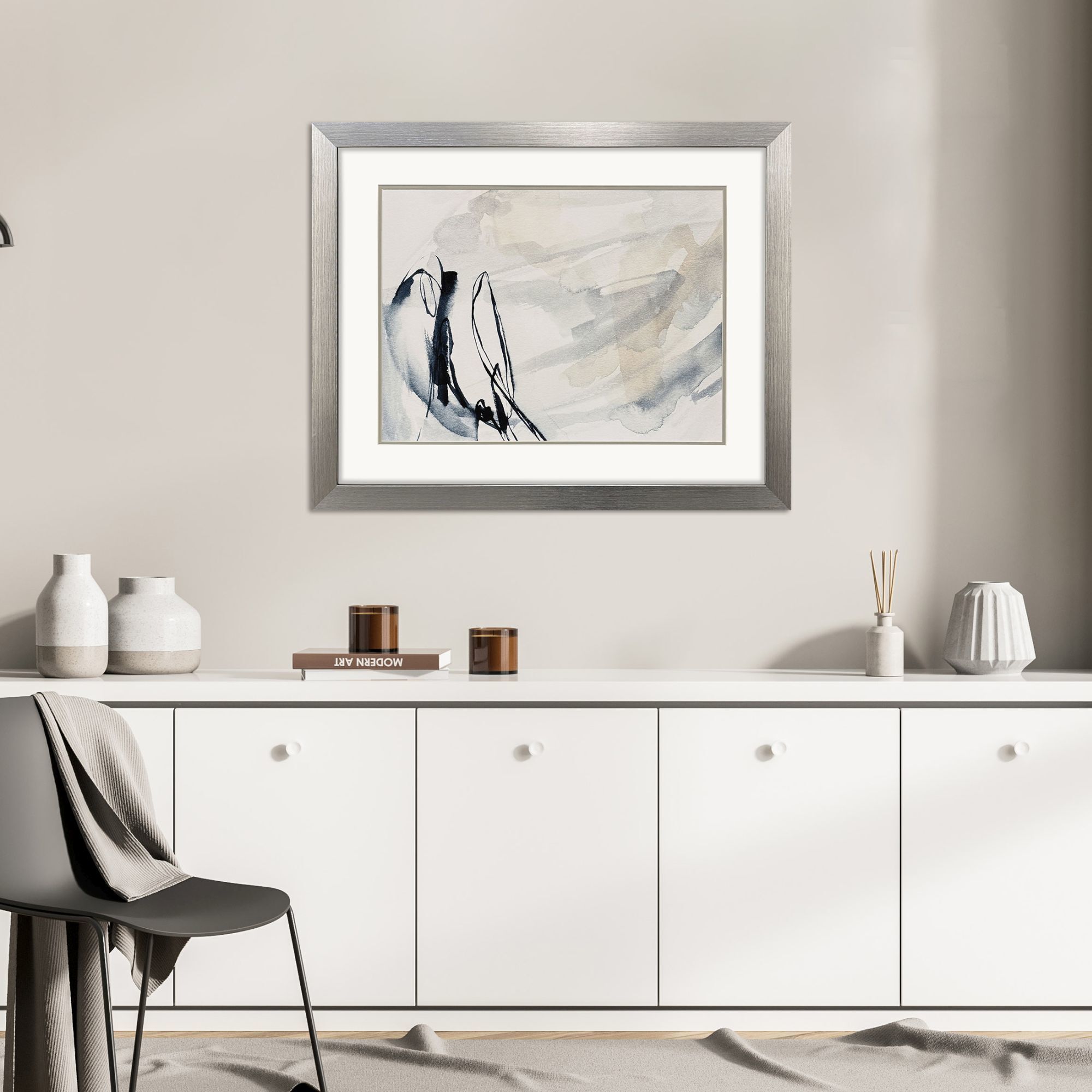 Indigo Markings Blue and Beige and Gray Framed Art, Propac