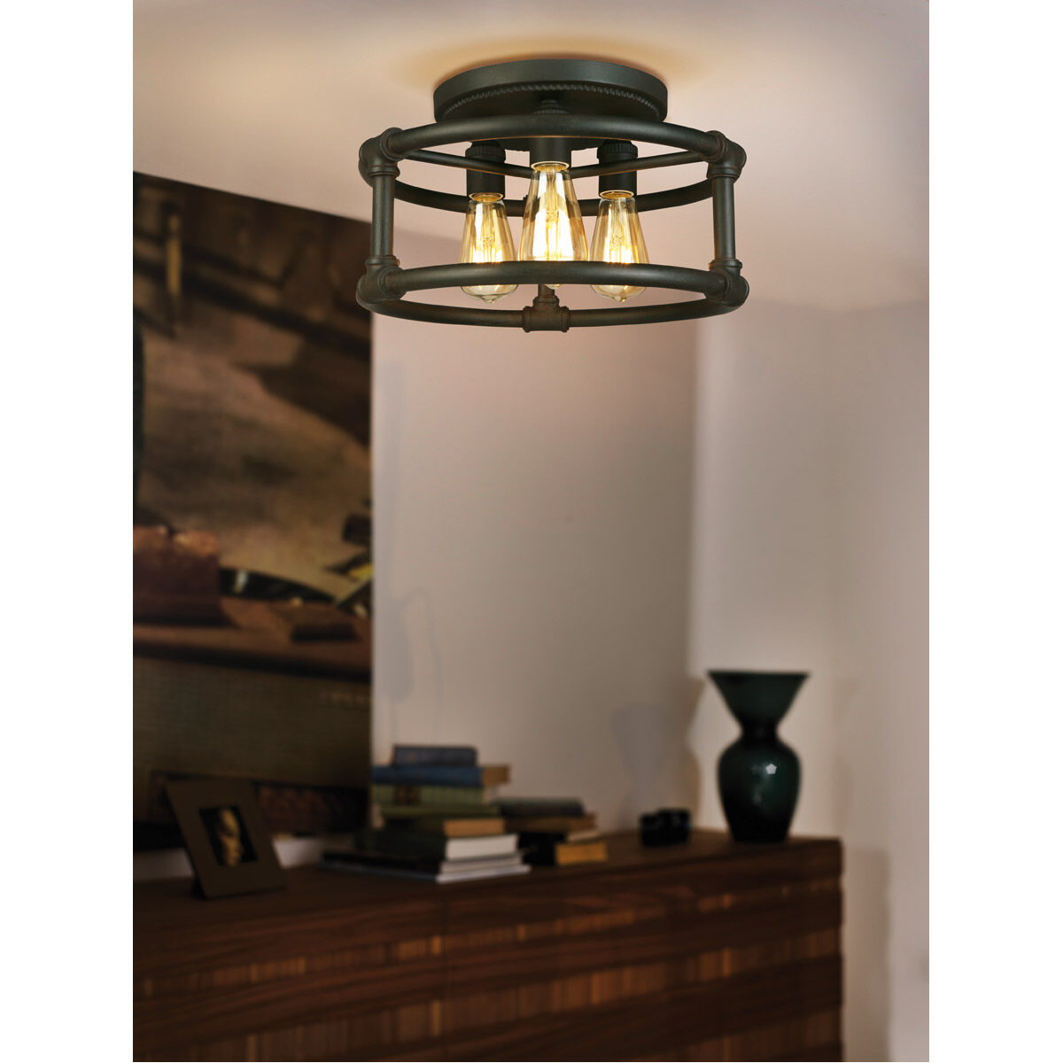 Wymer 3 Light 15 inch Matte Bronze Semi Flush Mount Ceiling Light