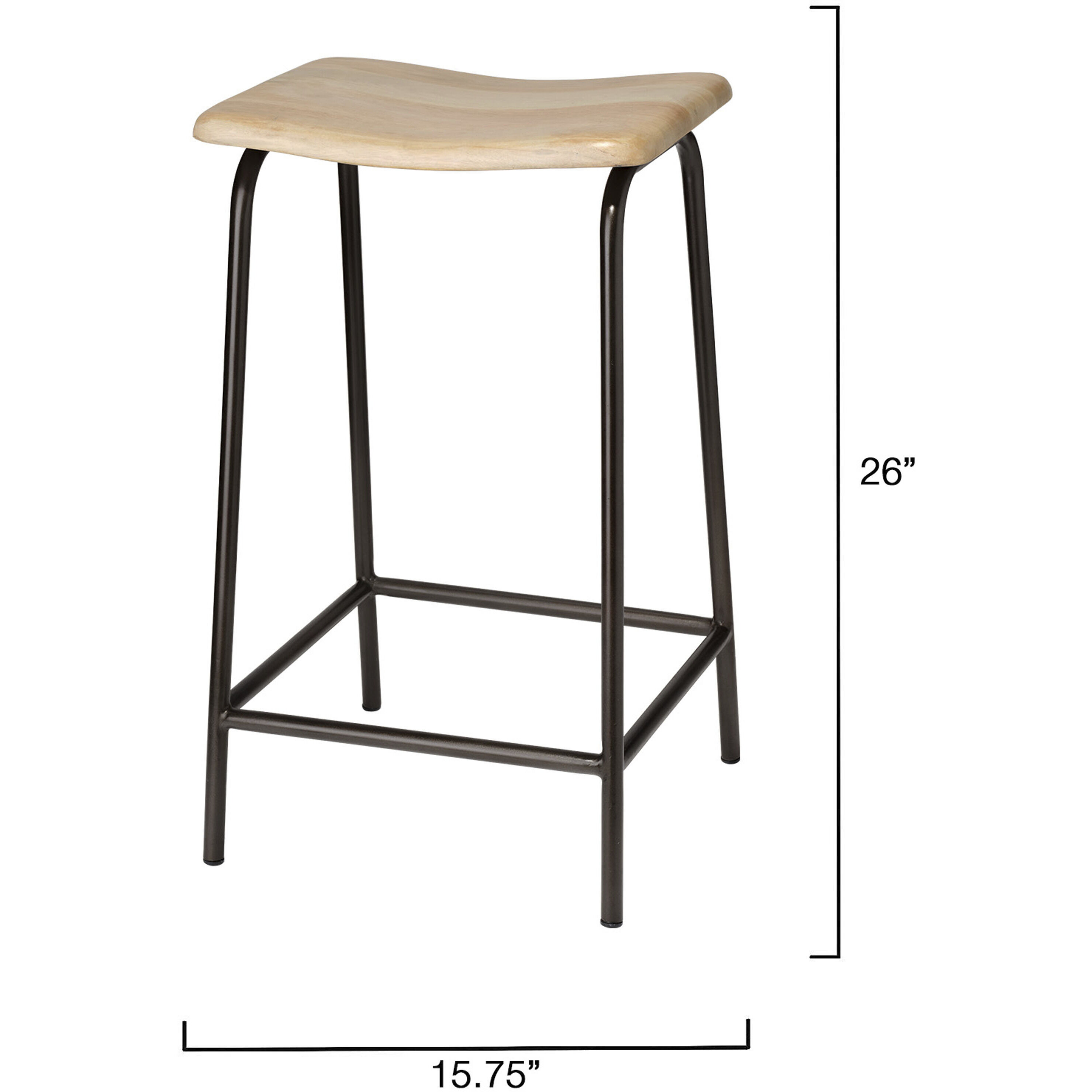 Bend 26 inch Matte Black and Bleached Mango Wood Counter Stool, Inline