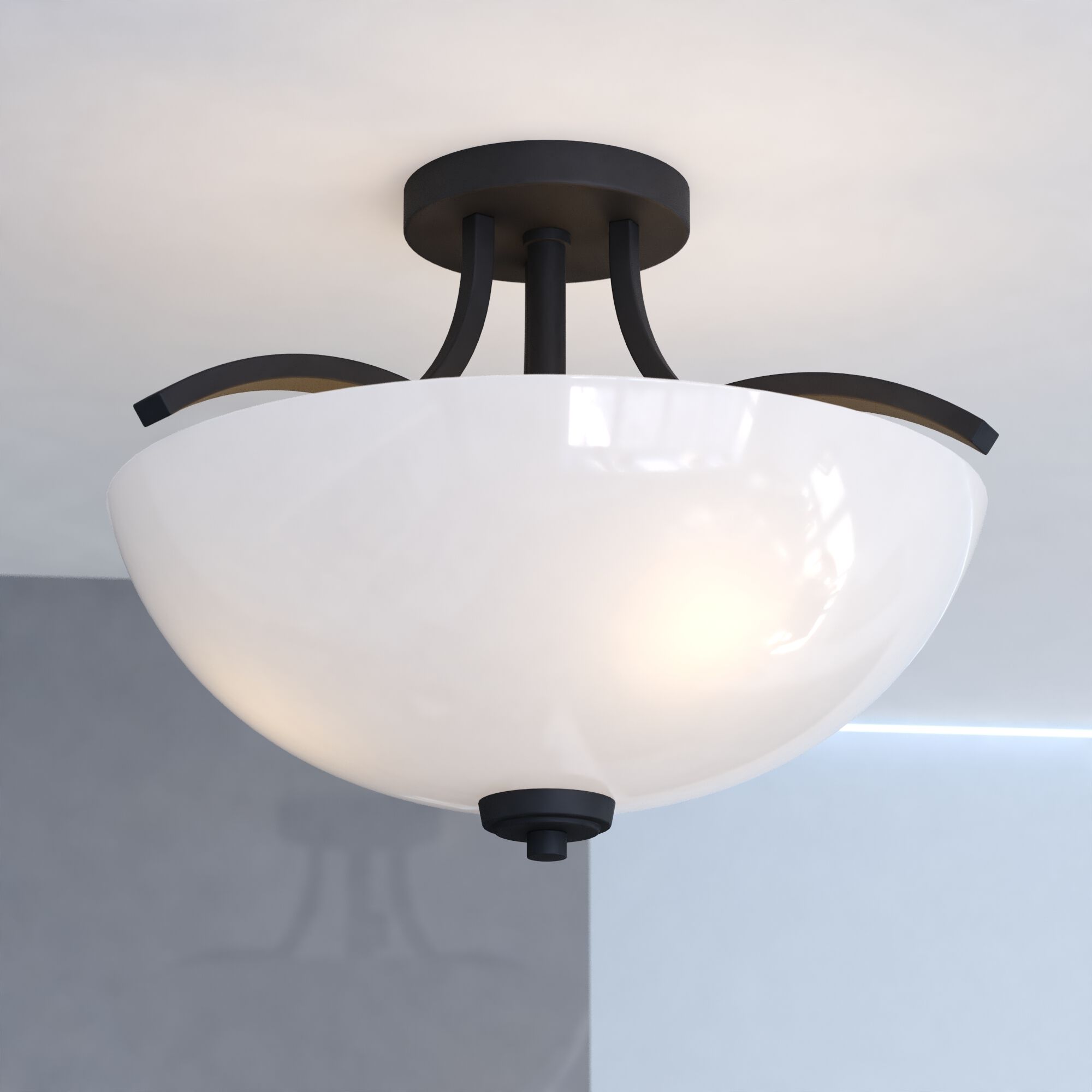 River Grove 3 Light 14.5 inch Matte Black Semi-Flush Mount Ceiling Light