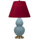 Small Double Gourd 22.75 inch 150 watt Matte Steel Blue Glazed Ceramic with Antique Brass Accent Lamp Portable Light in Rose Red with Ink Black