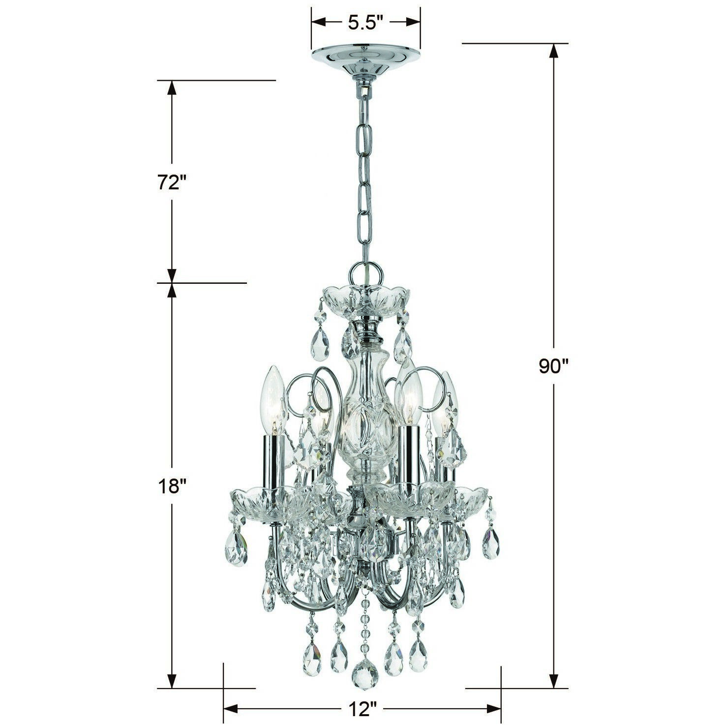 Imperial 4 Light 12 inch Polished Chrome Mini Chandelier Ceiling Light in Clear Swarovski Strass