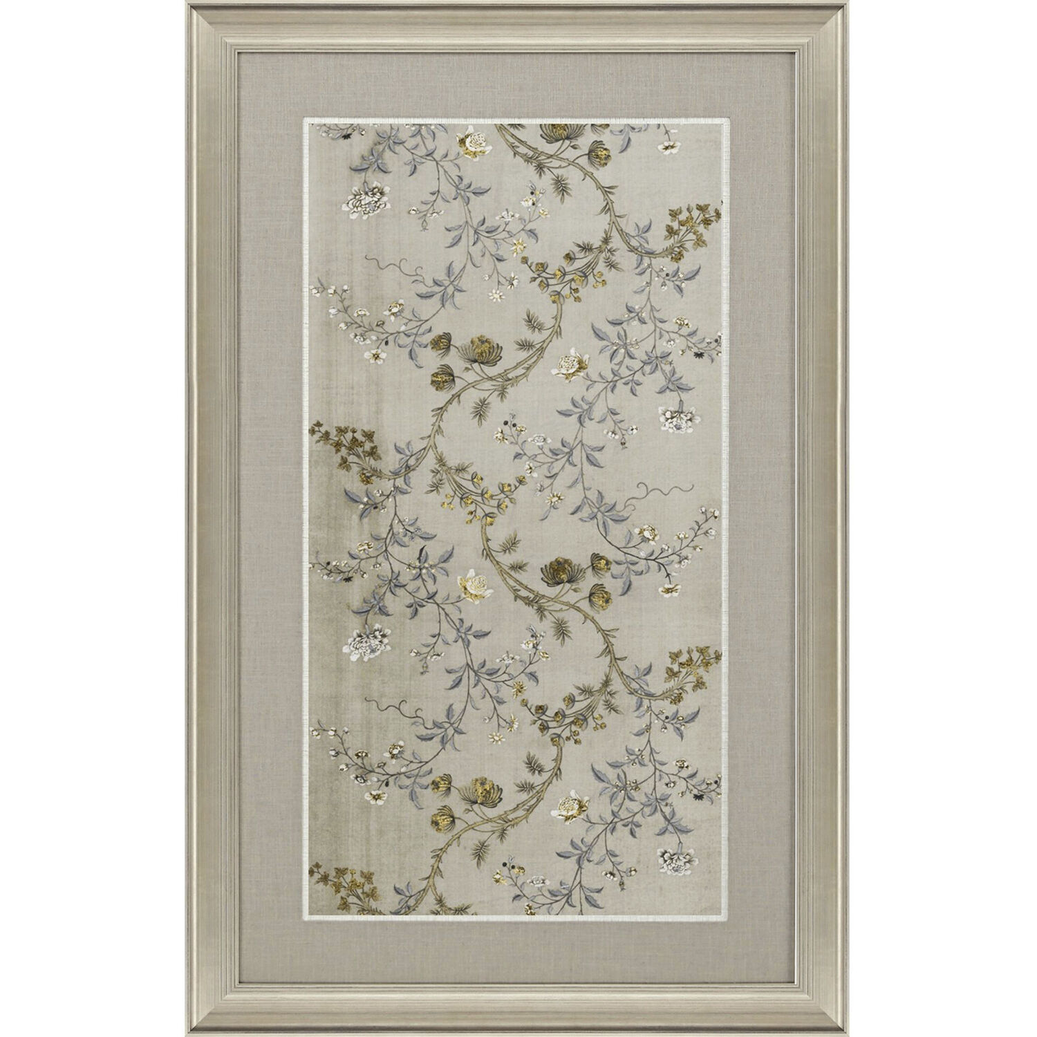 Chinoiserie Floral Blue and Brown and Gray and Yellow Framed Art
