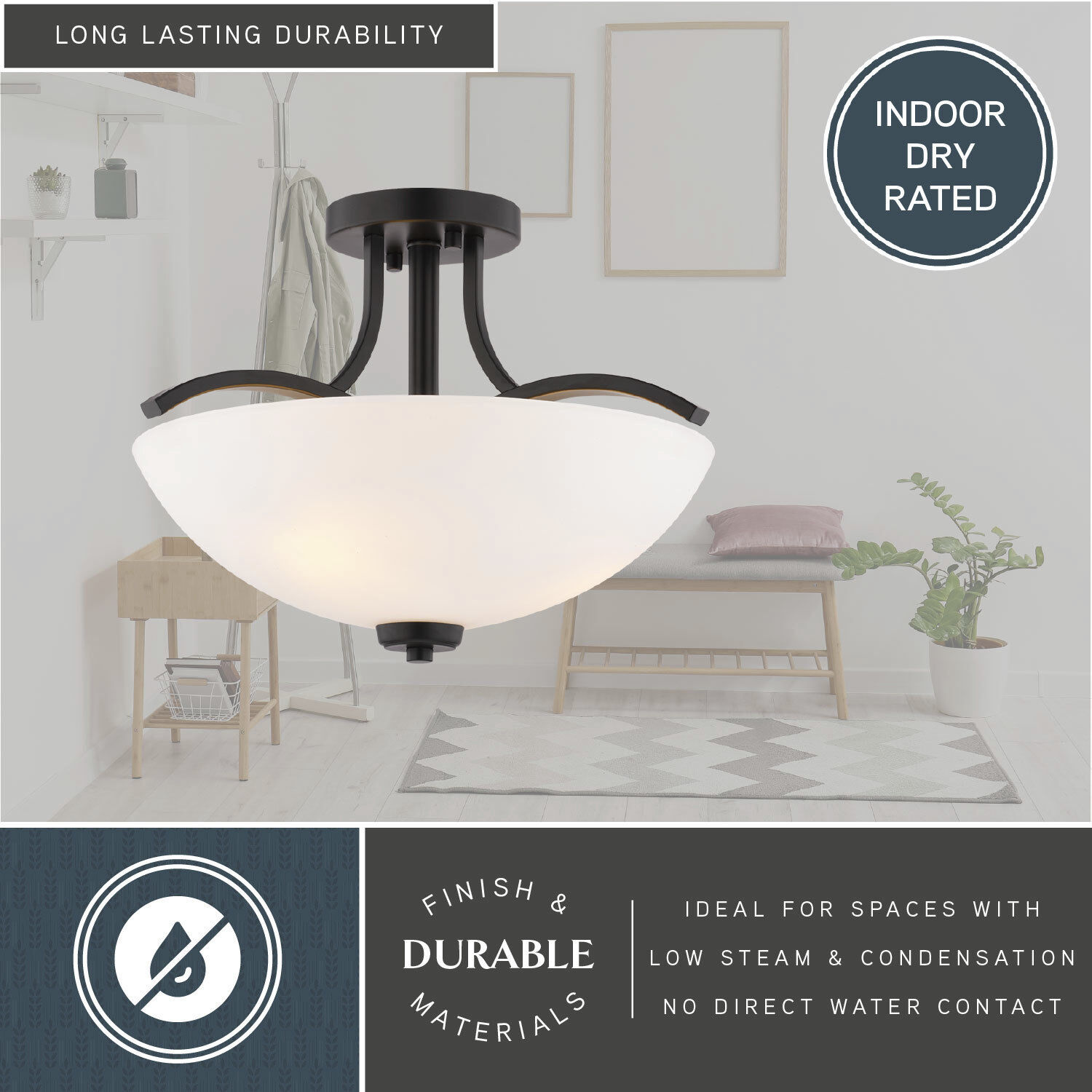 River Grove 3 Light 14.5 inch Matte Black Semi-Flush Mount Ceiling Light