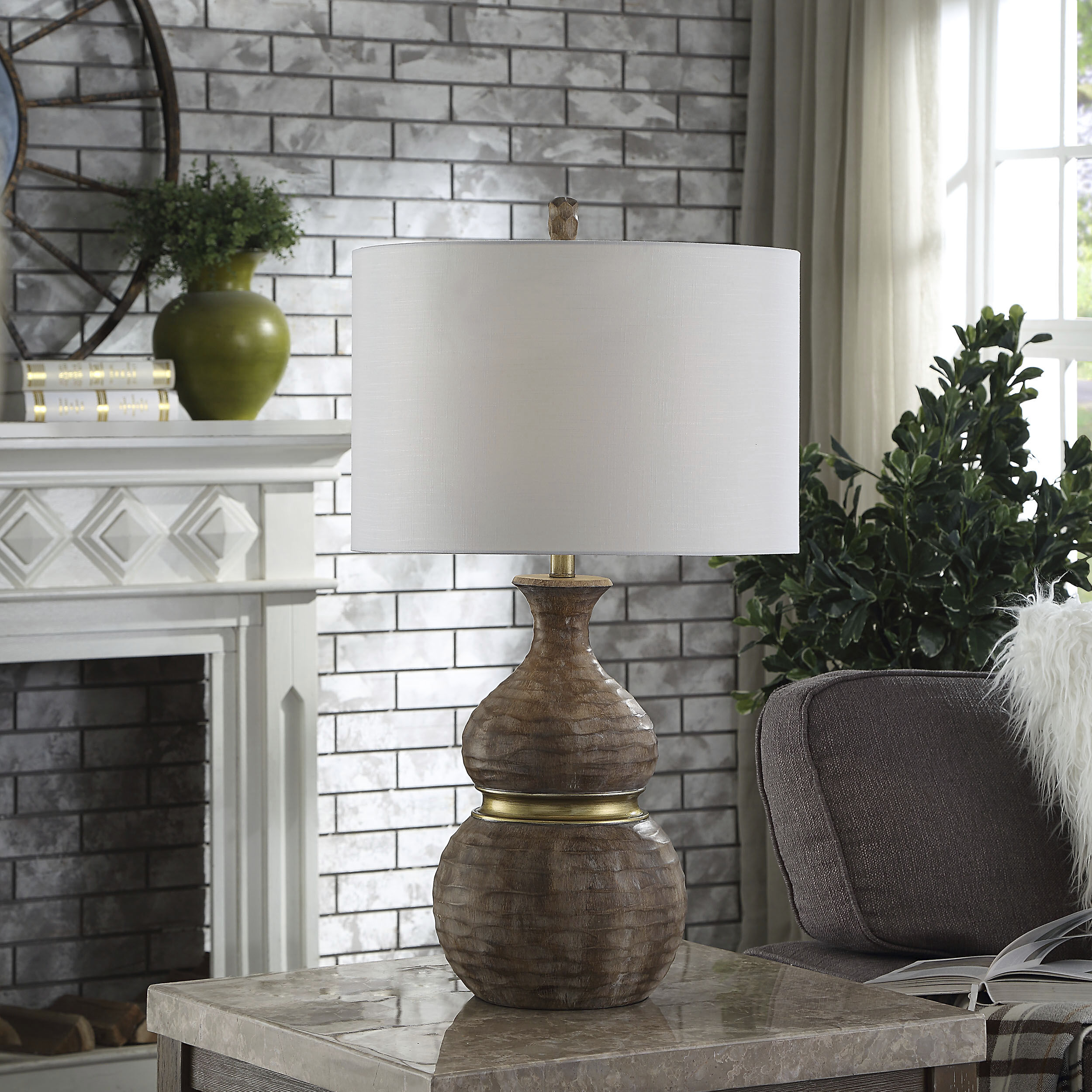 Logan 33 inch 150.00 watt Brown Lamp Body With Gold Metal Accent Table Lamp Portable Light