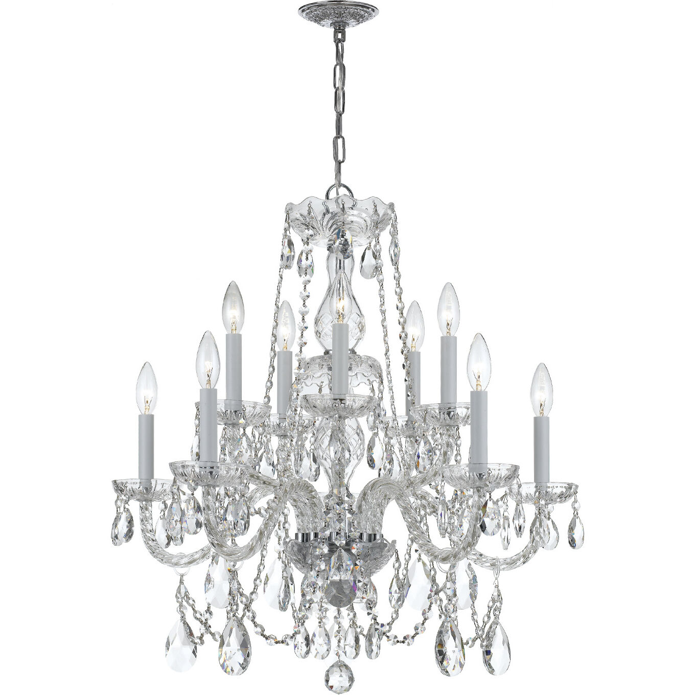 Traditional Crystal 10 Light 26 inch Polished Chrome Chandelier Ceiling Light in Clear Hand Cut