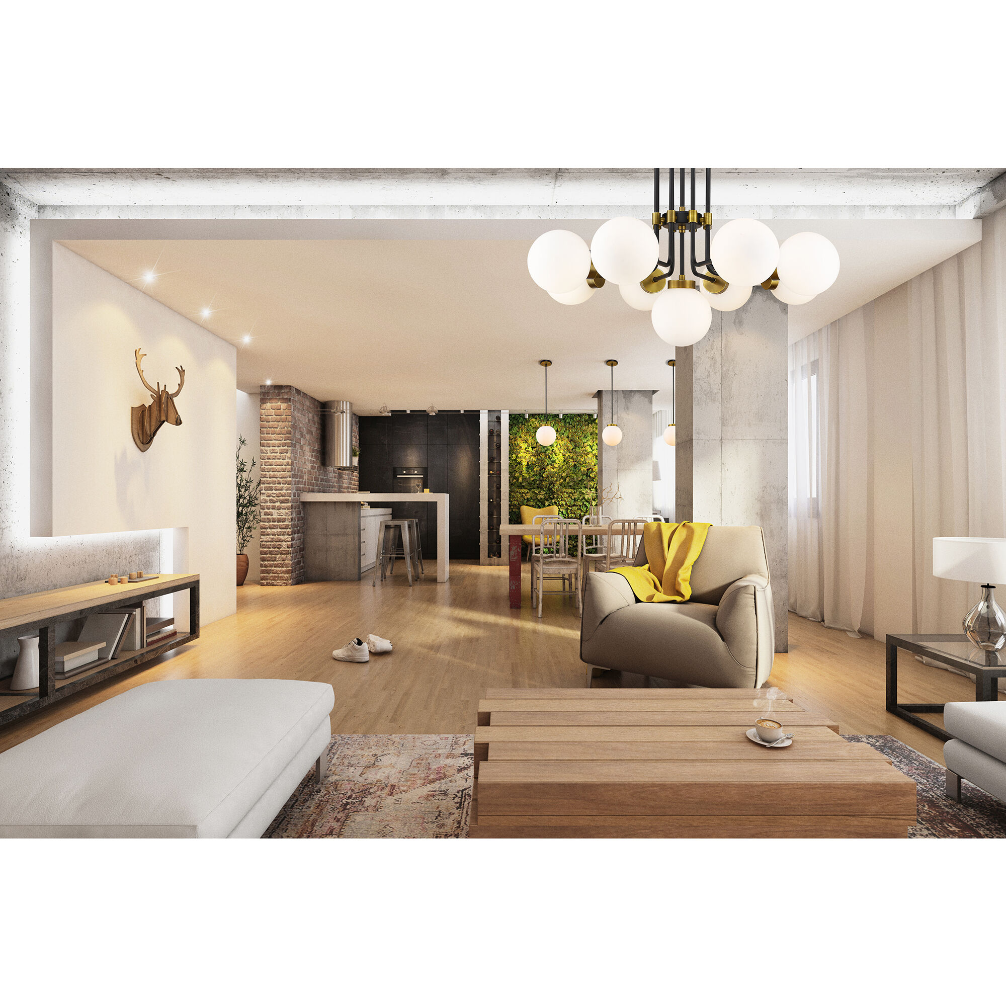 Parsons 9 Light 32 inch Matte Black and Olde Brass Chandelier Ceiling Light