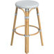 Tobias Round Rattan 30" Bar Stool in White and Sky Blue Dot