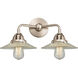 Nouveau 2 Halophane 2 Light 17 inch Brushed Satin Nickel Bath Vanity Light Wall Light in Clear Halophane Glass