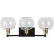 Kent 3 Light 25 inch Matte Black and Plated Antique Brass Vanity Light Wall Light