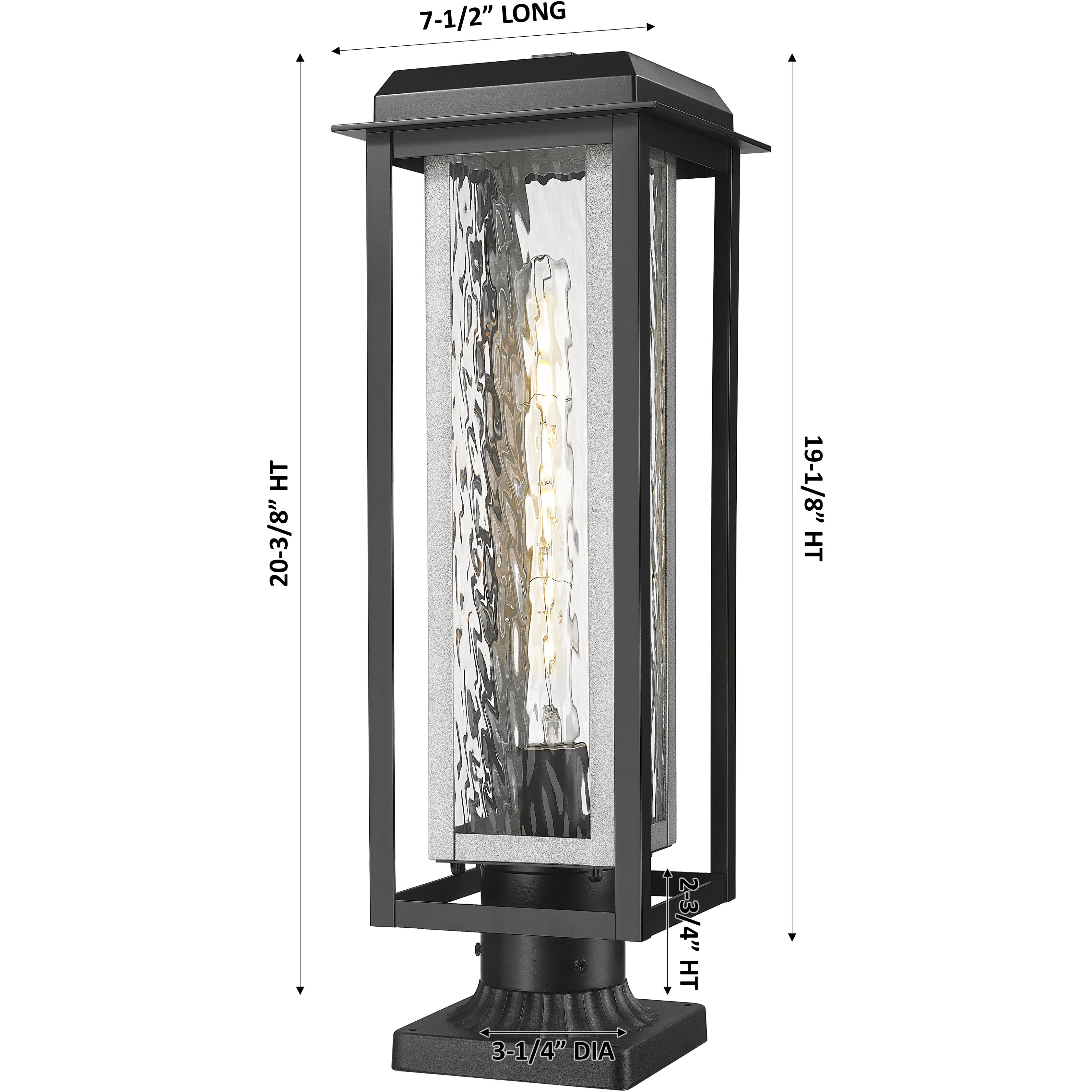 Mansfield 1 Light 20.38 inch Matte Black with Silver Outdoor Post Lantern in Waterglass