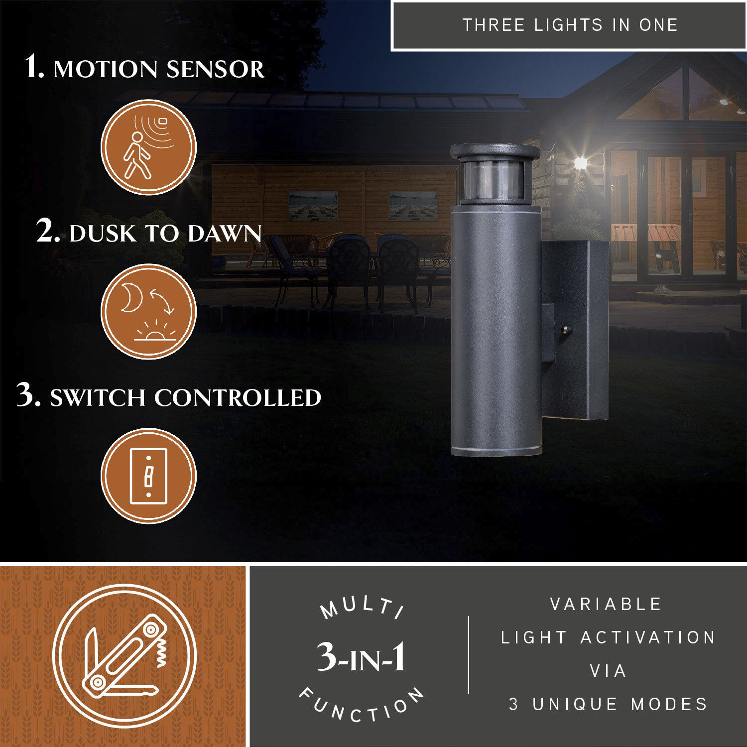 Chiasso Textured Black Outdoor Motion Sensor