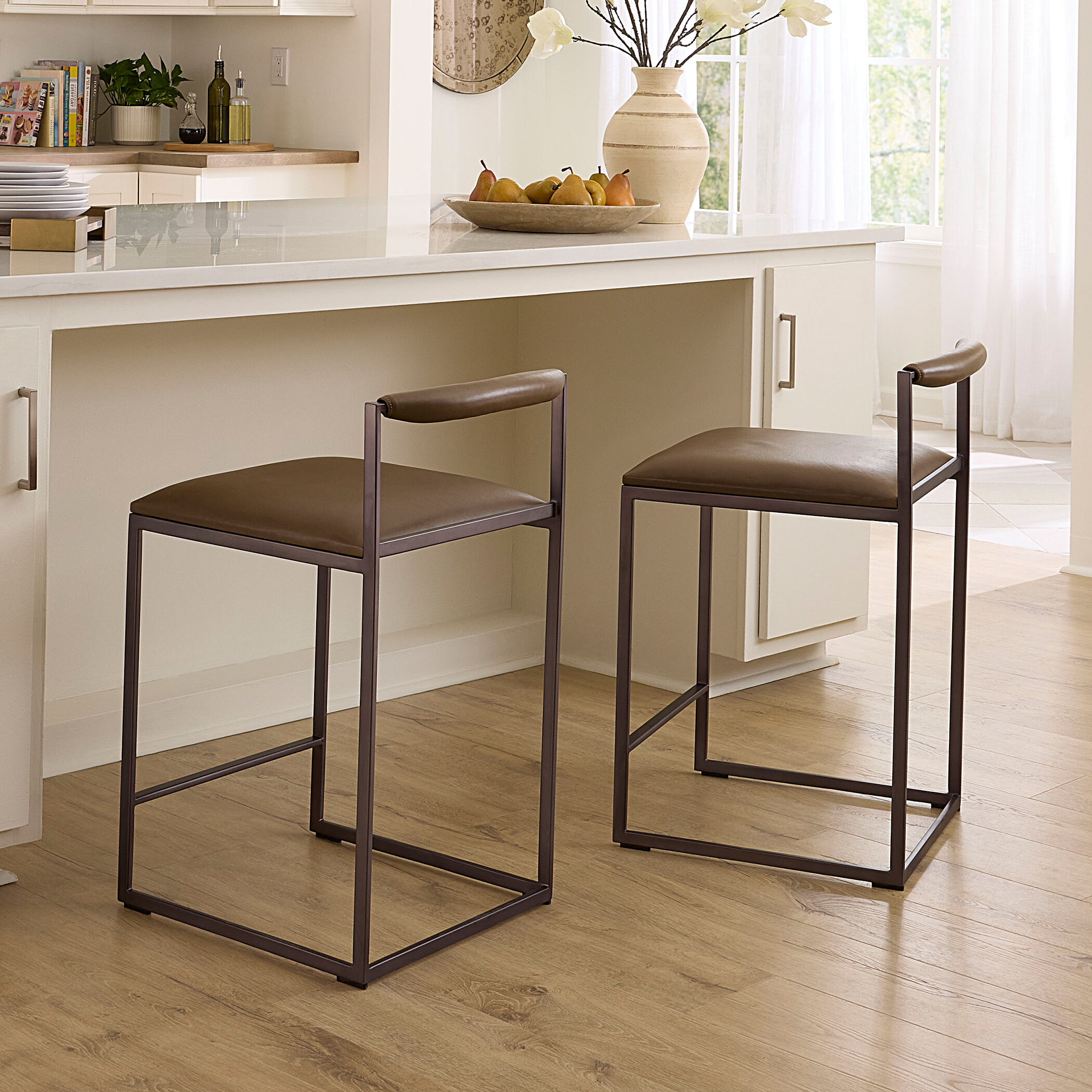 Bradbury 30 inch Truffle Leather and Black Counter Stool, Inline