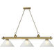 Cordon 3 Light 57.25 inch Rubbed Brass Billiard Ceiling Light in White Linen Glass