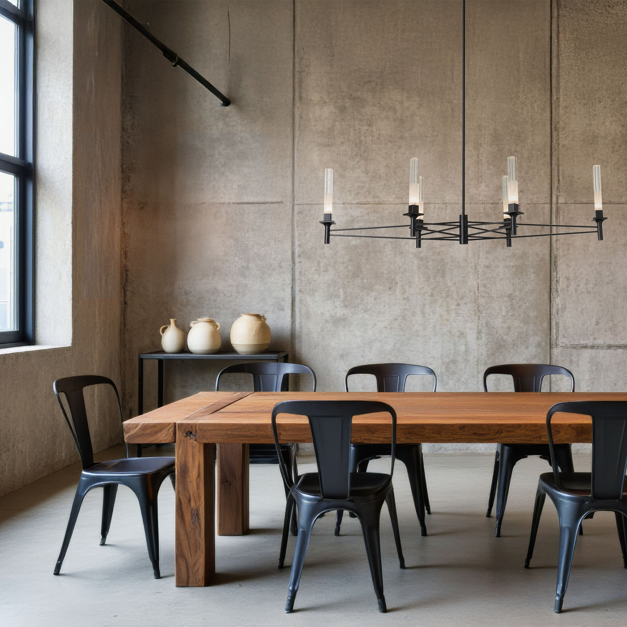 Truss 6 Light 49.5 inch Black Linear Chandelier Ceiling Light