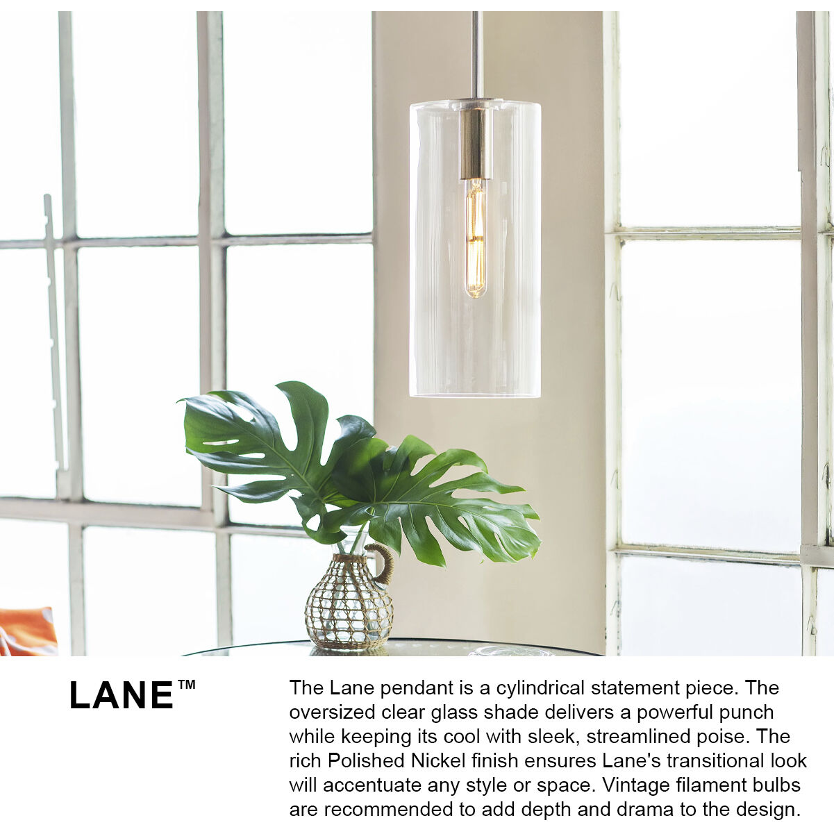 Lane LED 7 inch Lacquered Brass Pendant Ceiling Light in Clear