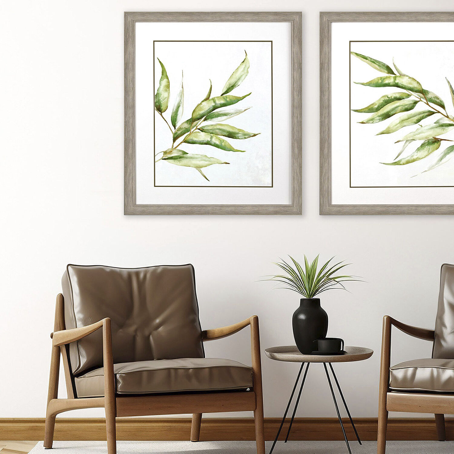 Willow Branch Green and Beige and Brown and Neutral Framed Art