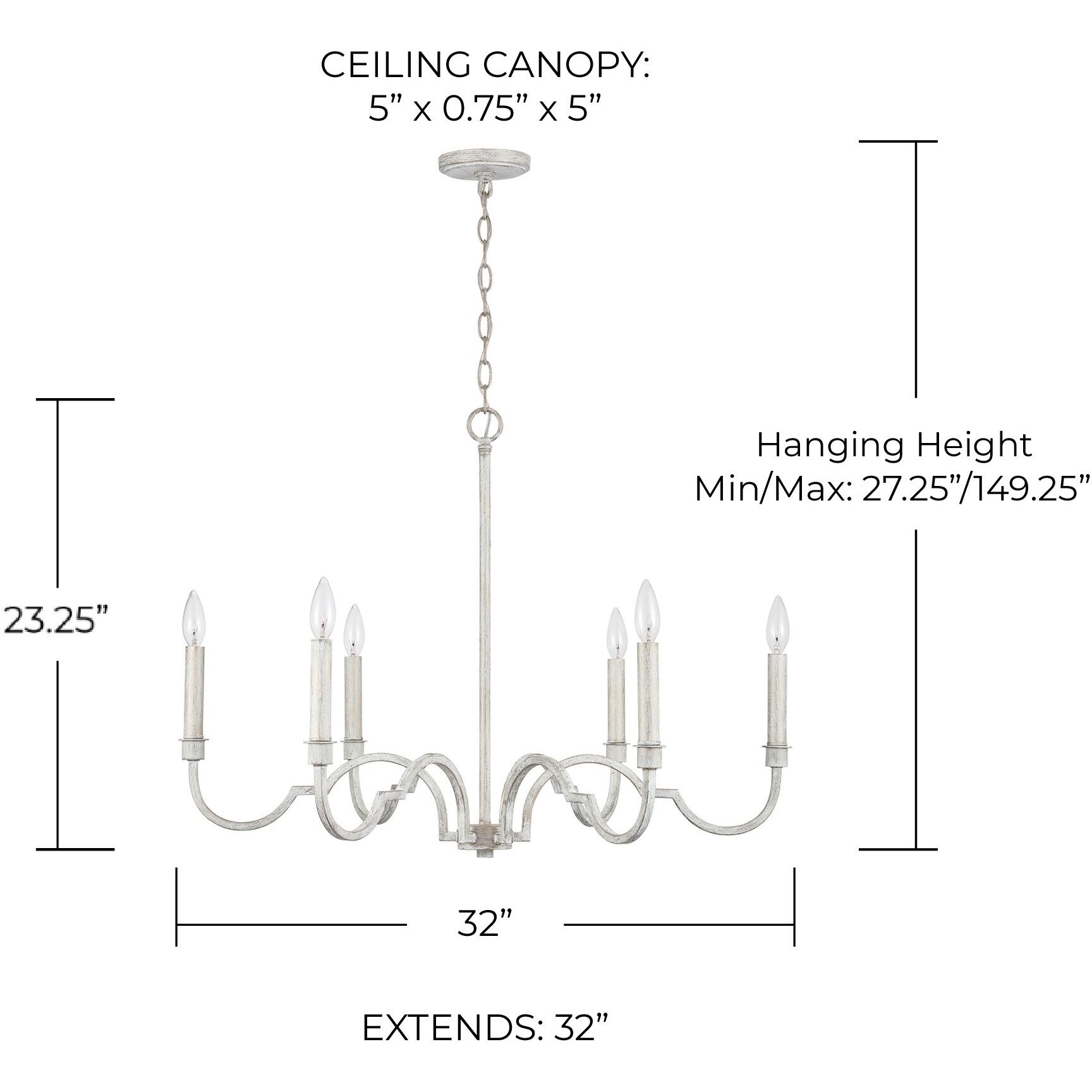 Demi 6 Light 32 inch Winter White Chandelier Ceiling Light