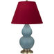 Small Double Gourd 22.75 inch 150 watt Matte Steel Blue Glazed Ceramic with Antique Brass Accent Lamp Portable Light in Rose Red with Ink Black