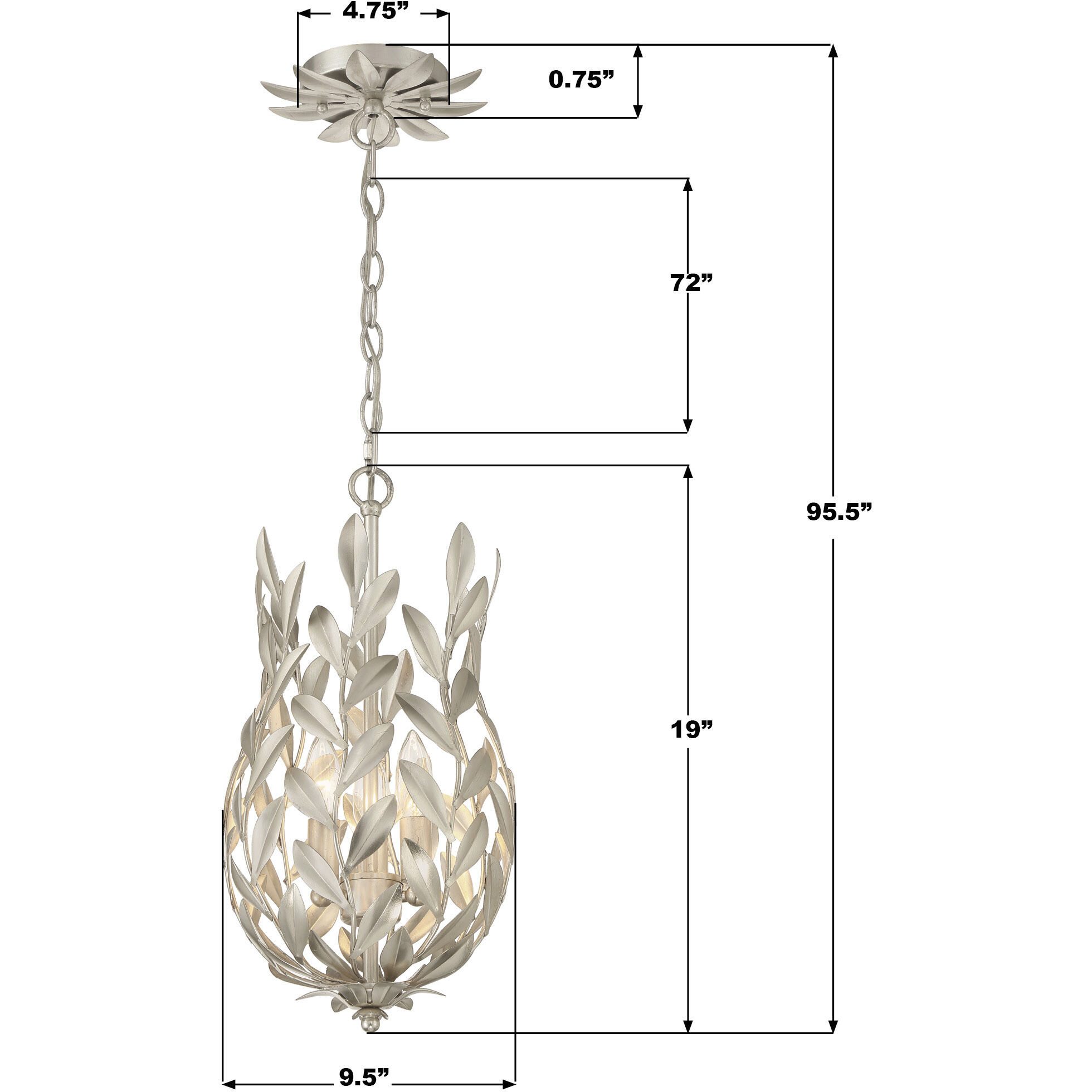 Broche 3 Light 9.5 inch Antique Silver Pendant Ceiling Light