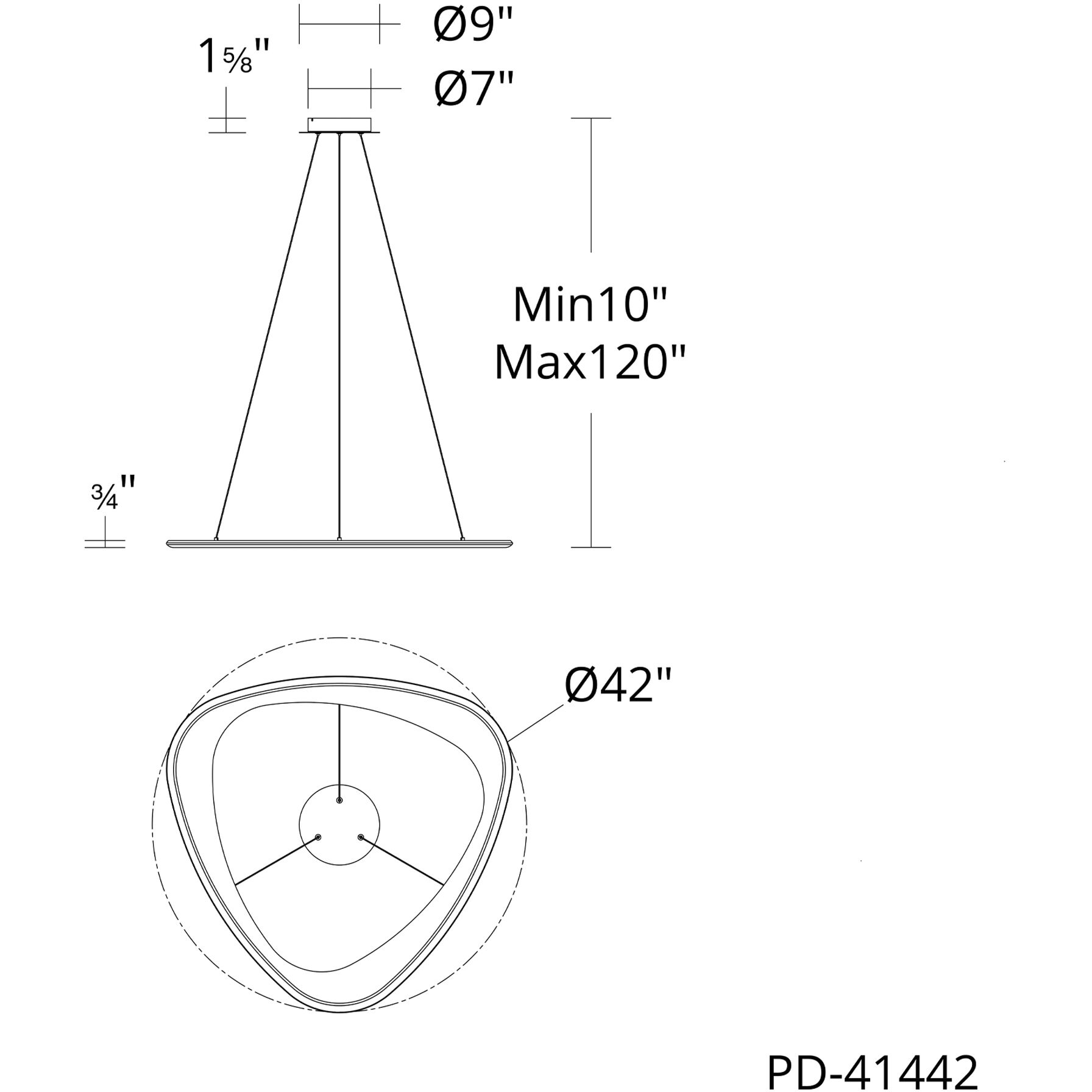 Oyster LED 42 inch Black Chrome Pendant Ceiling Light in 3000K, Black/Chrome, dweLED
