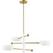 Contemporary 3 Light 33.75 inch White with Natural Brass Chandelier Ceiling Light