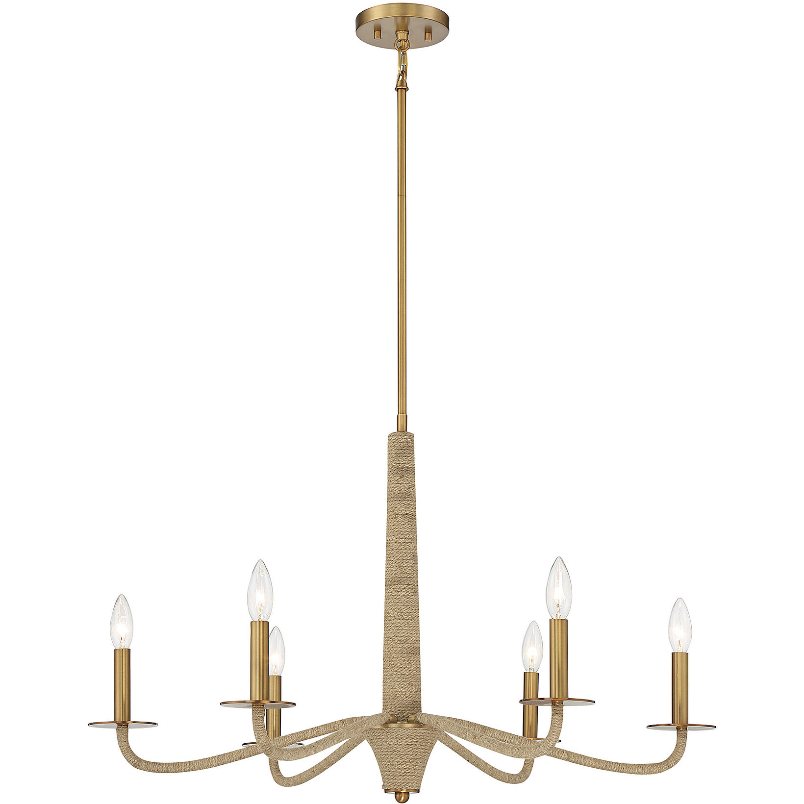 Cannon 6 Light 32 inch Warm Brass and Rope Chandelier Ceiling Light