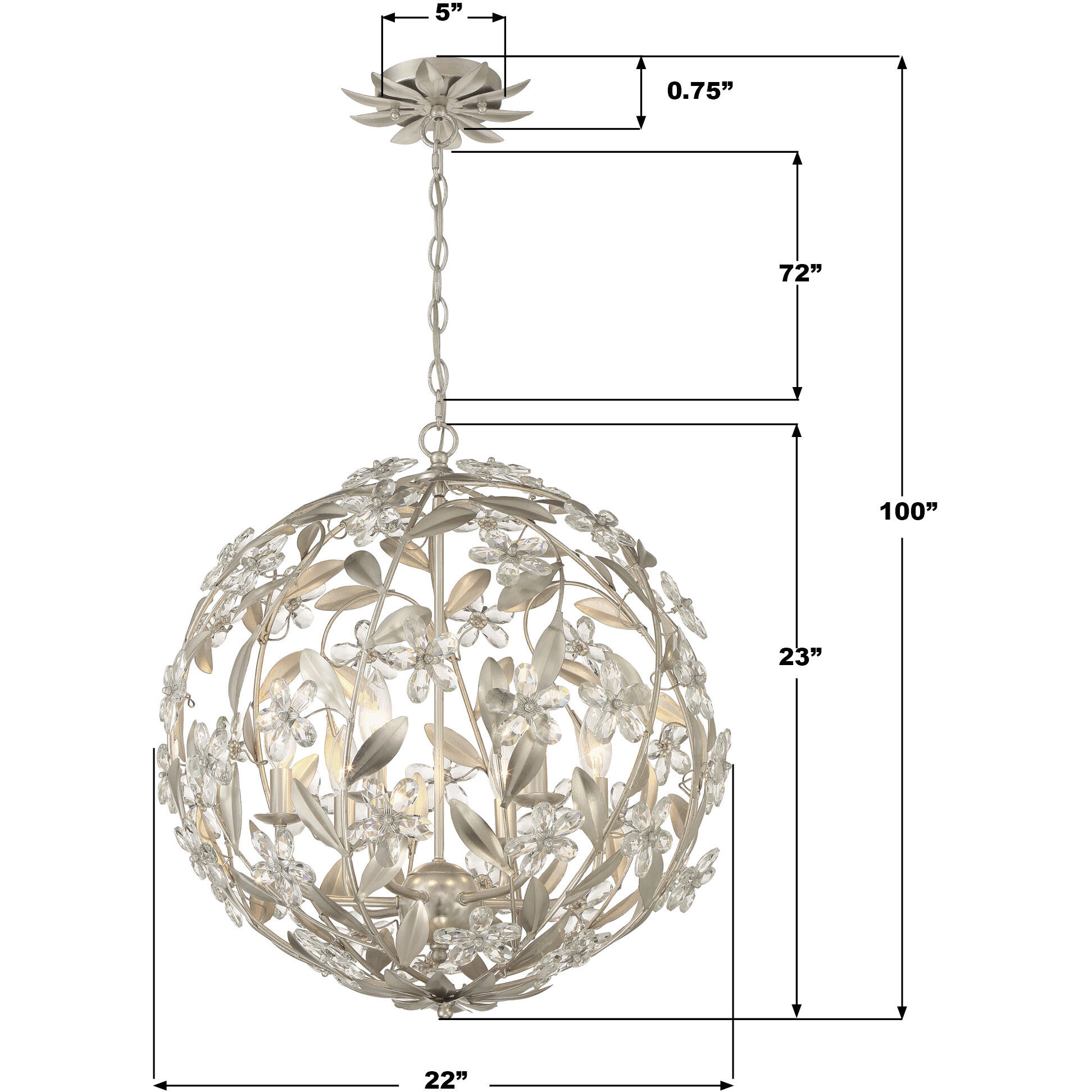 Marselle 6 Light 22 inch Antique Silver Chandelier Ceiling Light