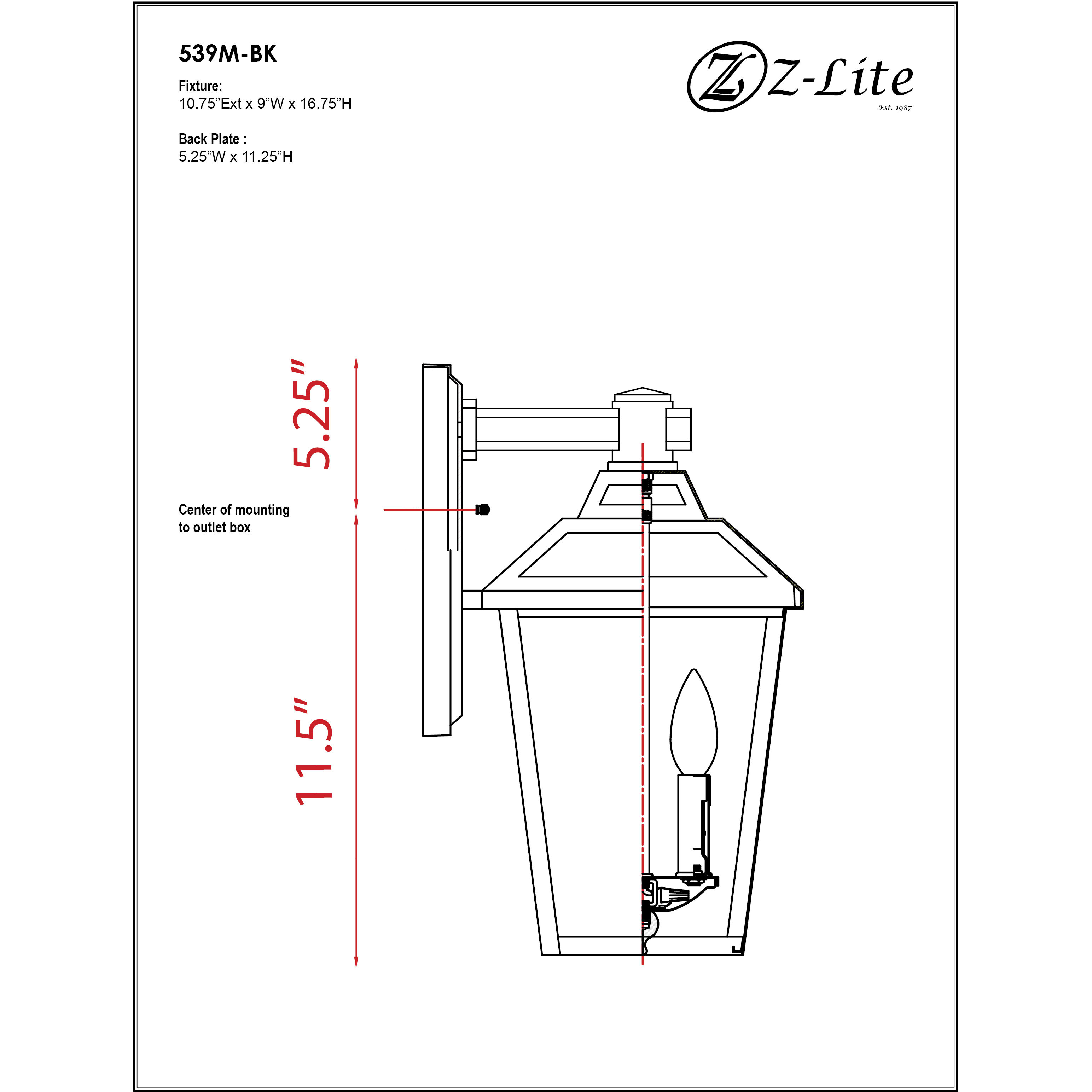 Bayland Outdoor Wall Light in Black, 7.4