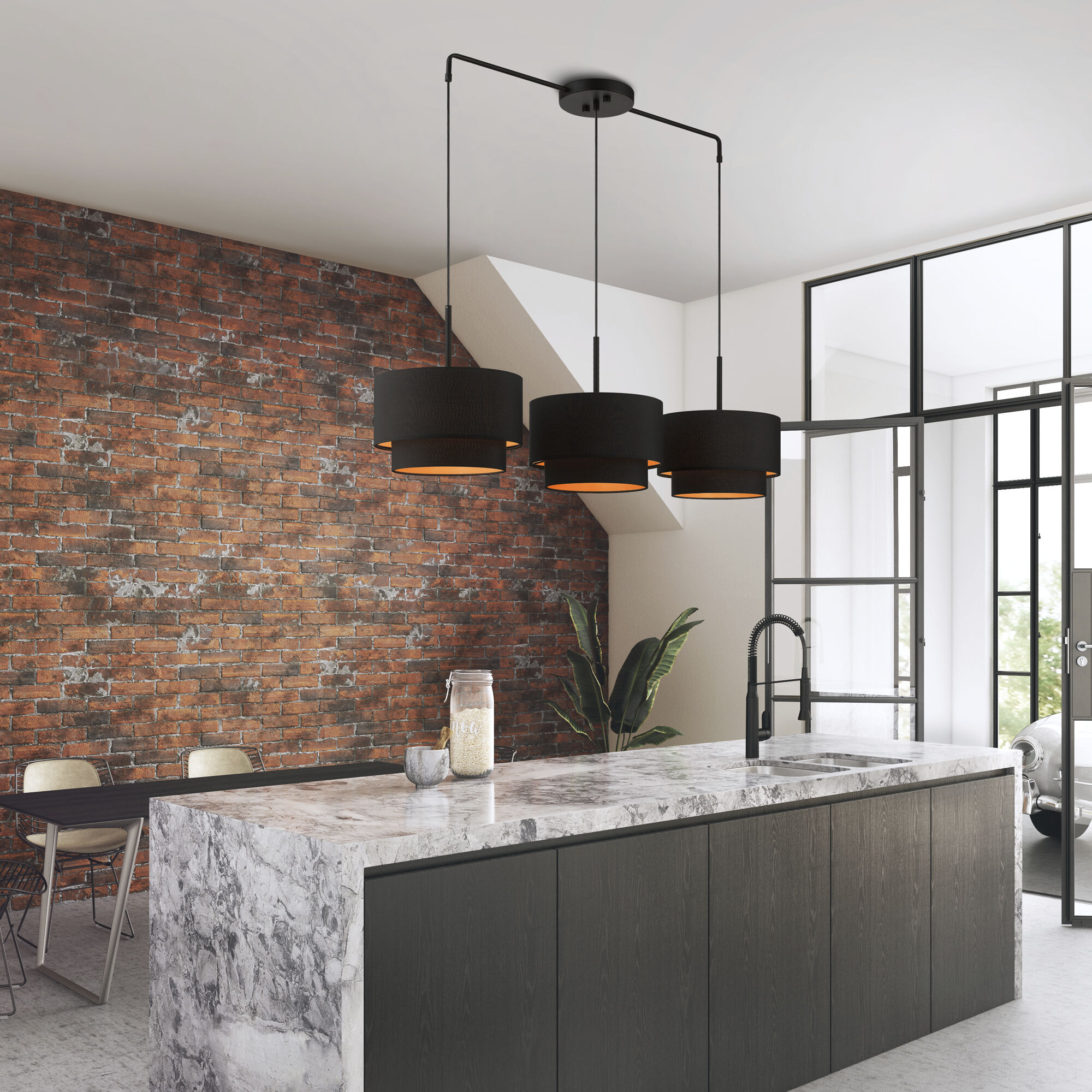 Sentosa 3 Light 49 inch Black Linear Chandelier Ceiling Light, Large