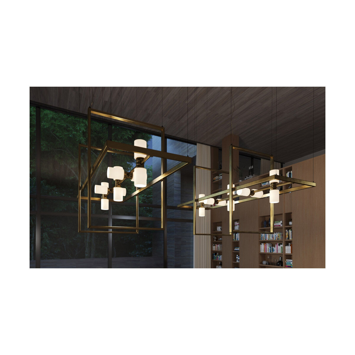 Sean Lavin ModernRail LED 48 inch Aged Brass Chandelier Ceiling Light in 24V Remote Canopy, Glass Orbs, Integrated LED