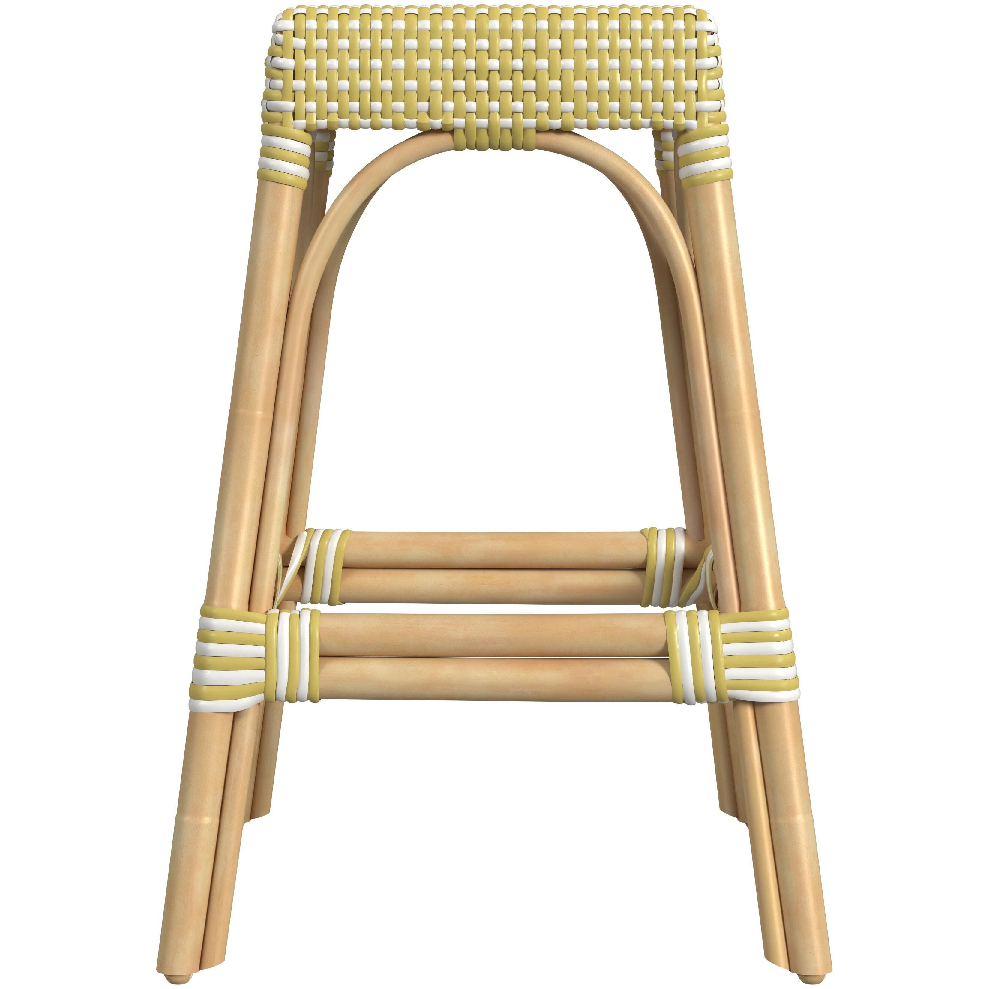 Robias Rectangular Rattan 24.5" Counter Stool in Yellow and White Dot