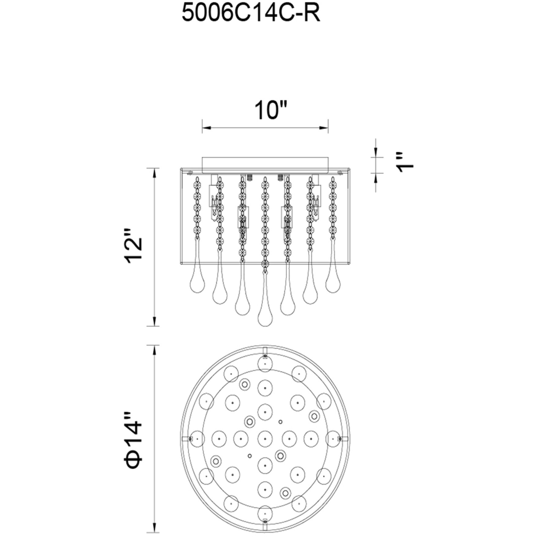 Water Drop 6 Light 14 inch Chrome Drum Shade Flush Mount Ceiling Light in Silver