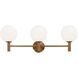 Cosmo 3 Light 26 inch Aged Gold Brass Wall Sconce Wall Light in Aged Gold Brass and Opal Glass