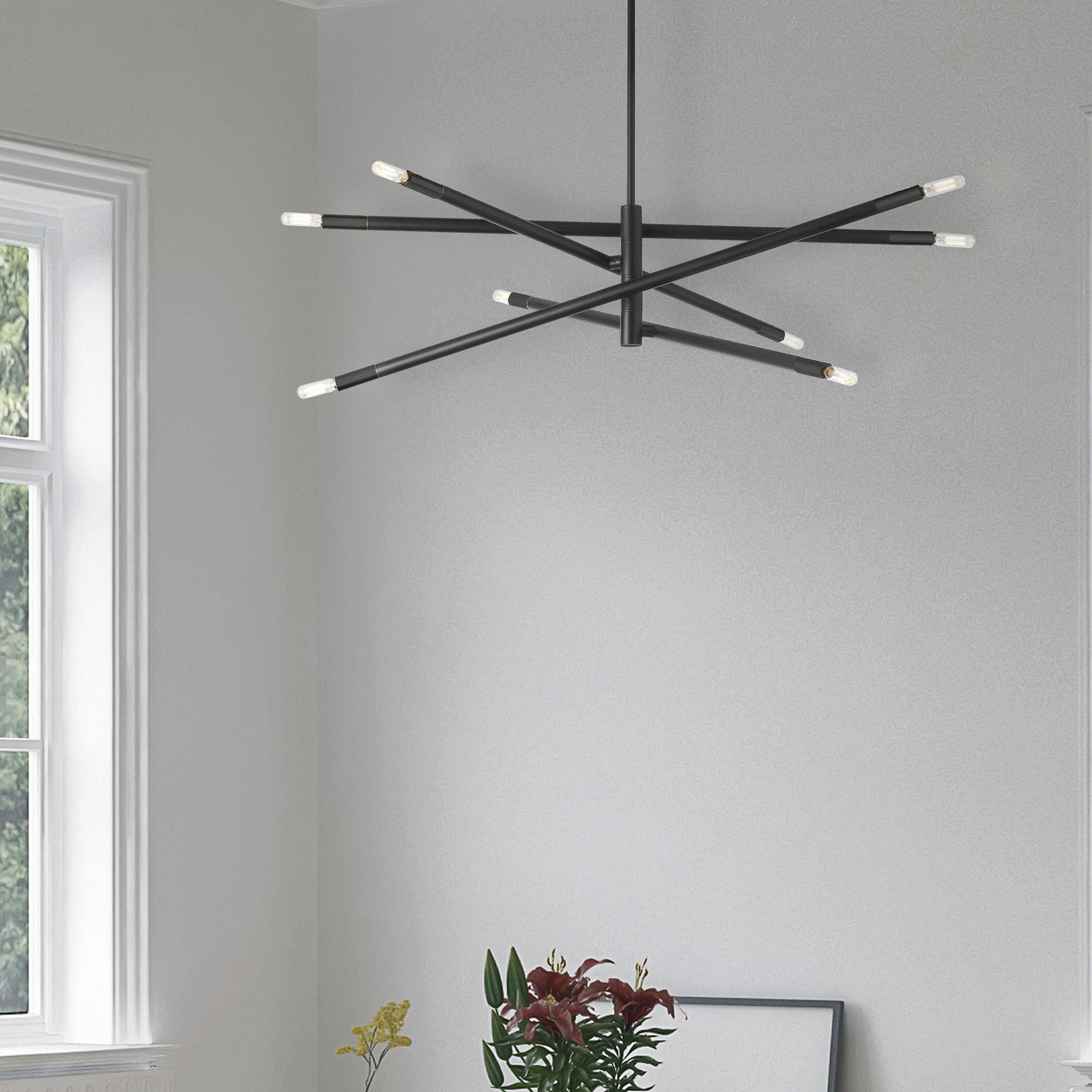 Wand 8 Light 35.5 inch Matte Black Chandelier Ceiling Light, Swivel