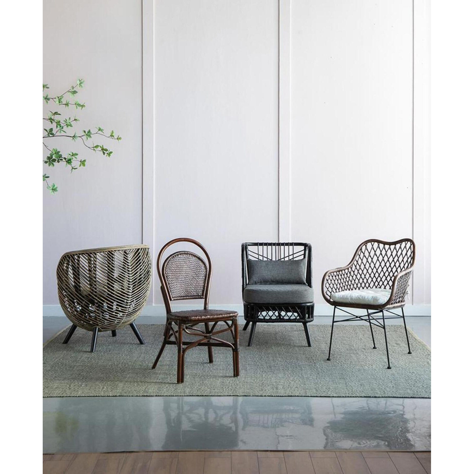 Pagar Natural and Grey Chair, With Cushion