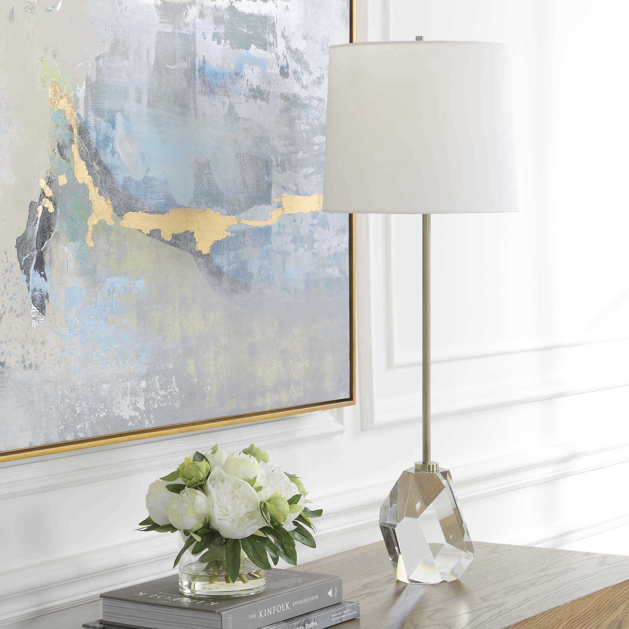 Valentina 35.5 inch 7 watt Crystal and Antique Brass Cordless Buffet Lamp Portable Light